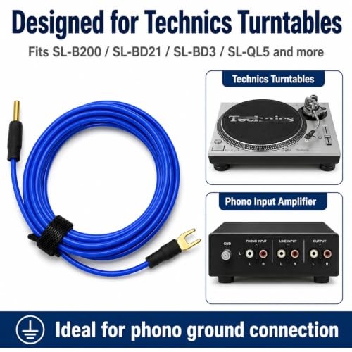 Turntable Ground Wire 6ft for Technics SL-B200 Eliminates Hum