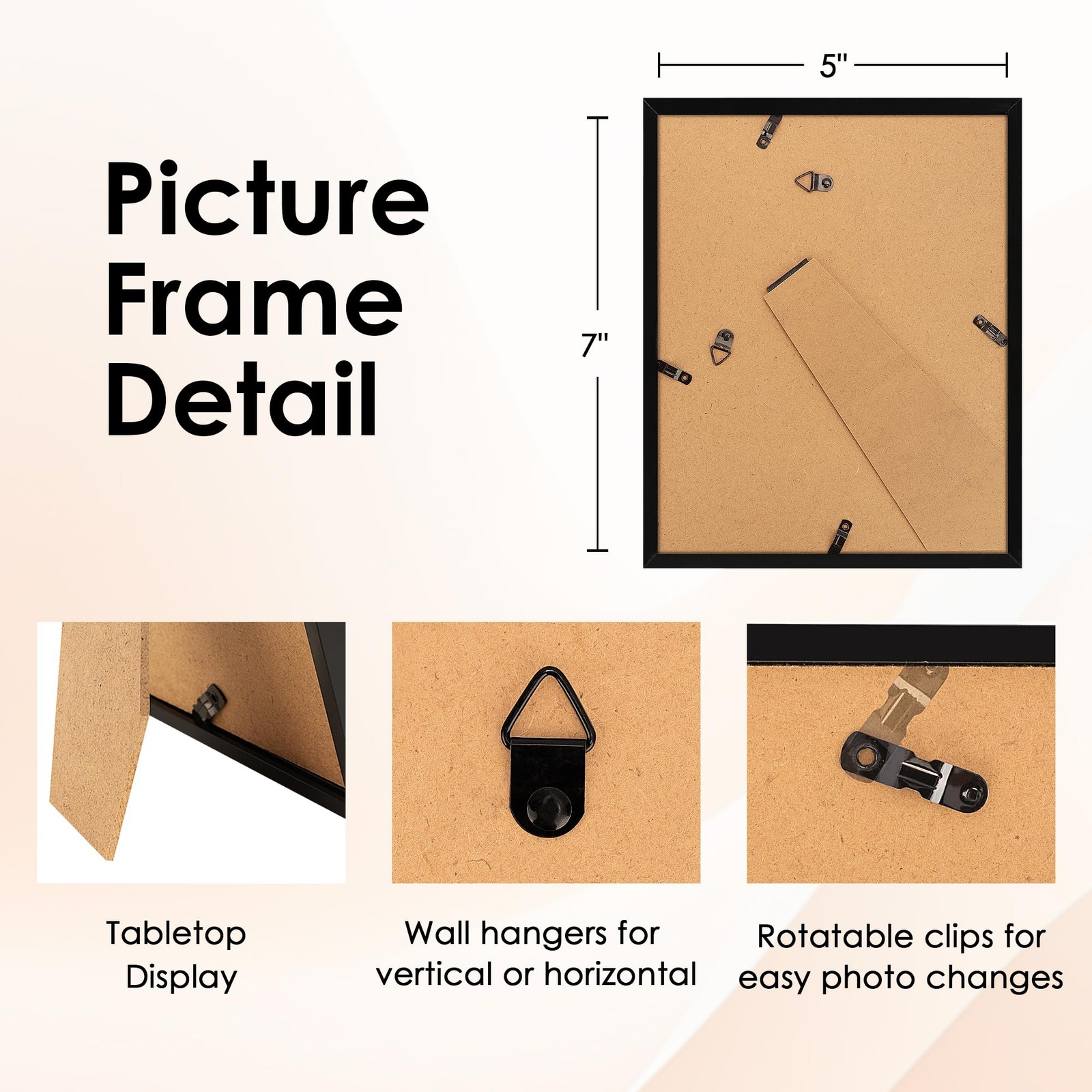FIXSMITH 5×7 Picture Frame Set of 6, Black Photo Frames Bulk 5″×7″,