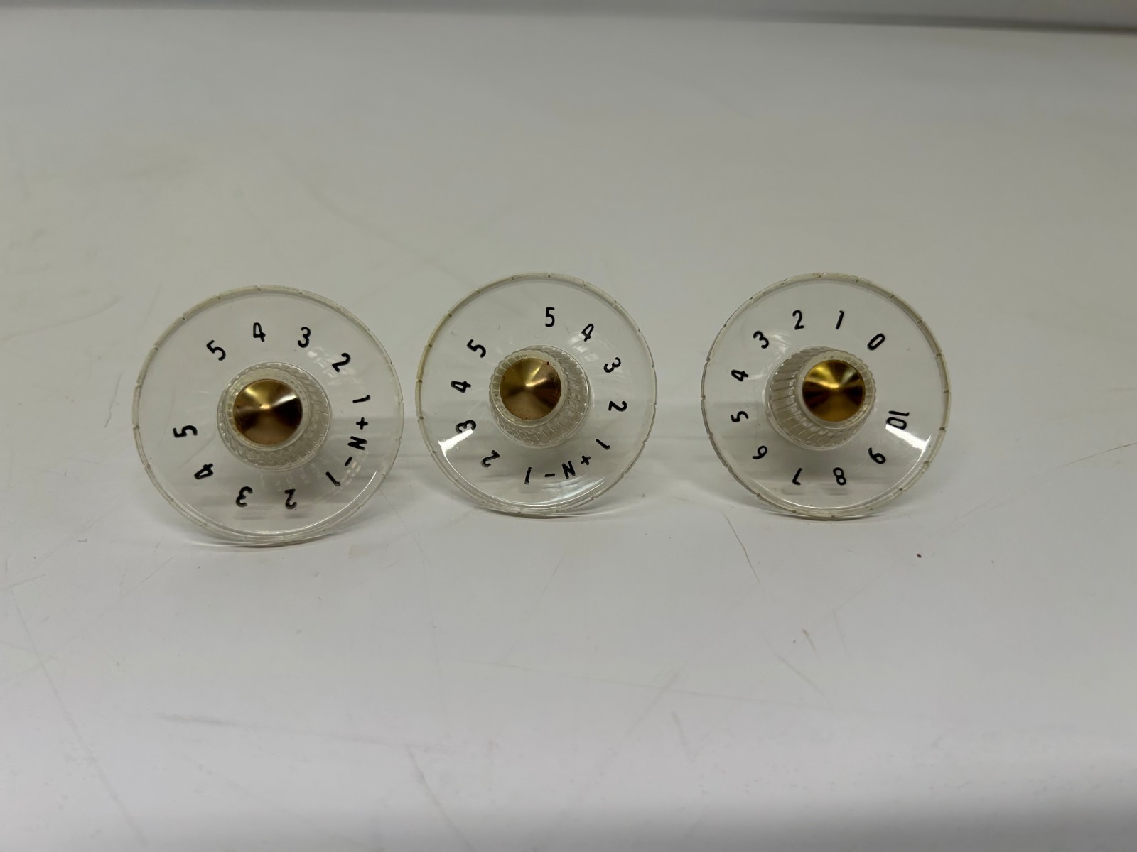 Set 3 Vtg RCA Orthophonic SHF High Fidelity Control Knobs Clear Plastic Parts