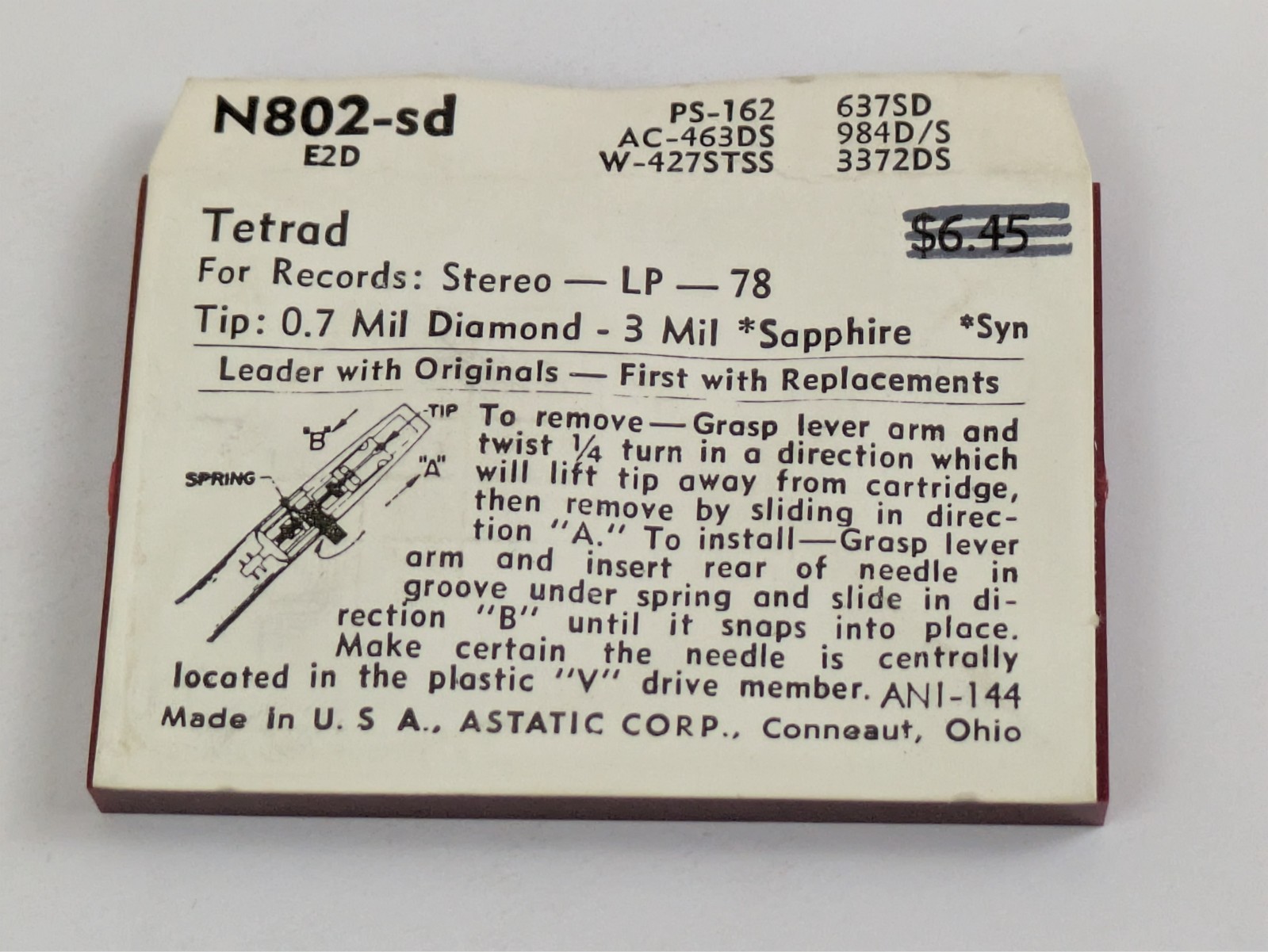 Astatic N802-sd Diamond Needle Tetrad-E2D 78 LP Stylus PS-162 AC-463DS 637SD 984