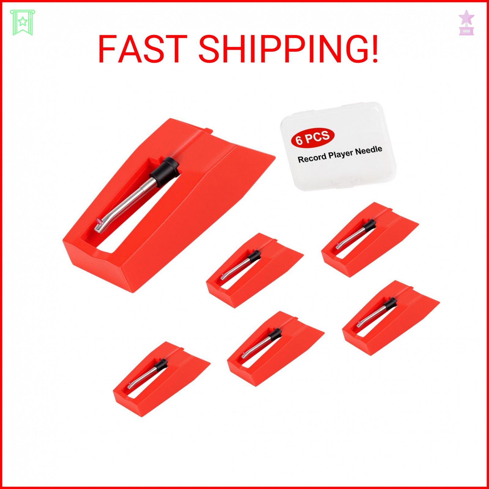 Jiomrzo 6 Pack Record Player Needle Replacement, Upgraded Vinyl Record Needle Co