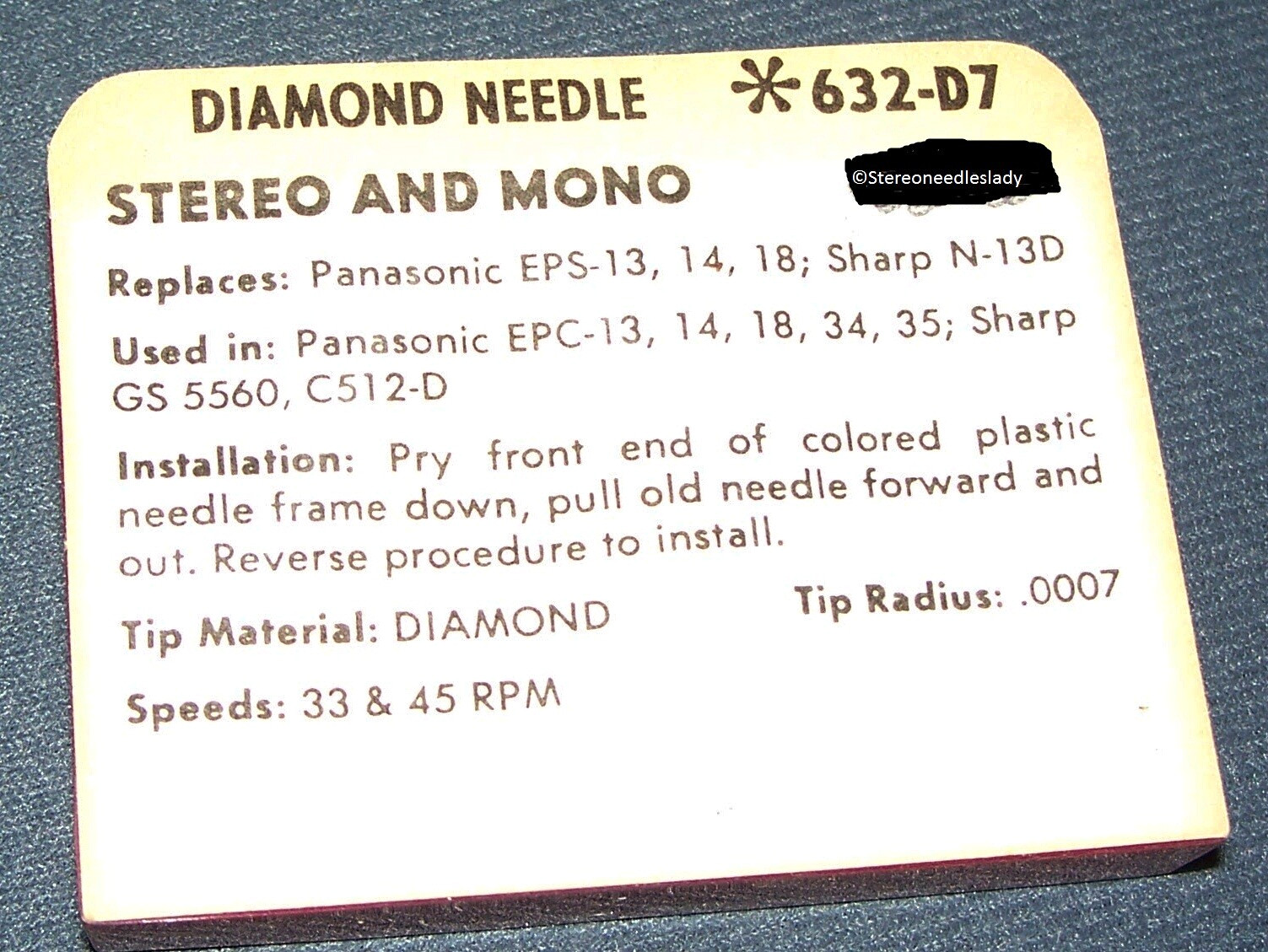 Superb 632-D7 PHONOGRAPH RECORD STYLUS NEEDLE for Sharp N-13D GS5560 C512-D