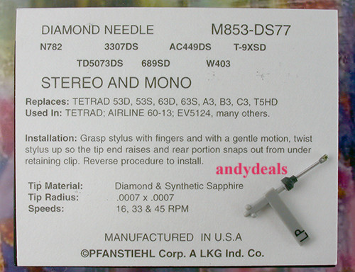 M853-DS77 PHONOGRAPH NEEDLE for Tetrad T2MD T3MD Tetrad 11D 23D 22D 43D N774