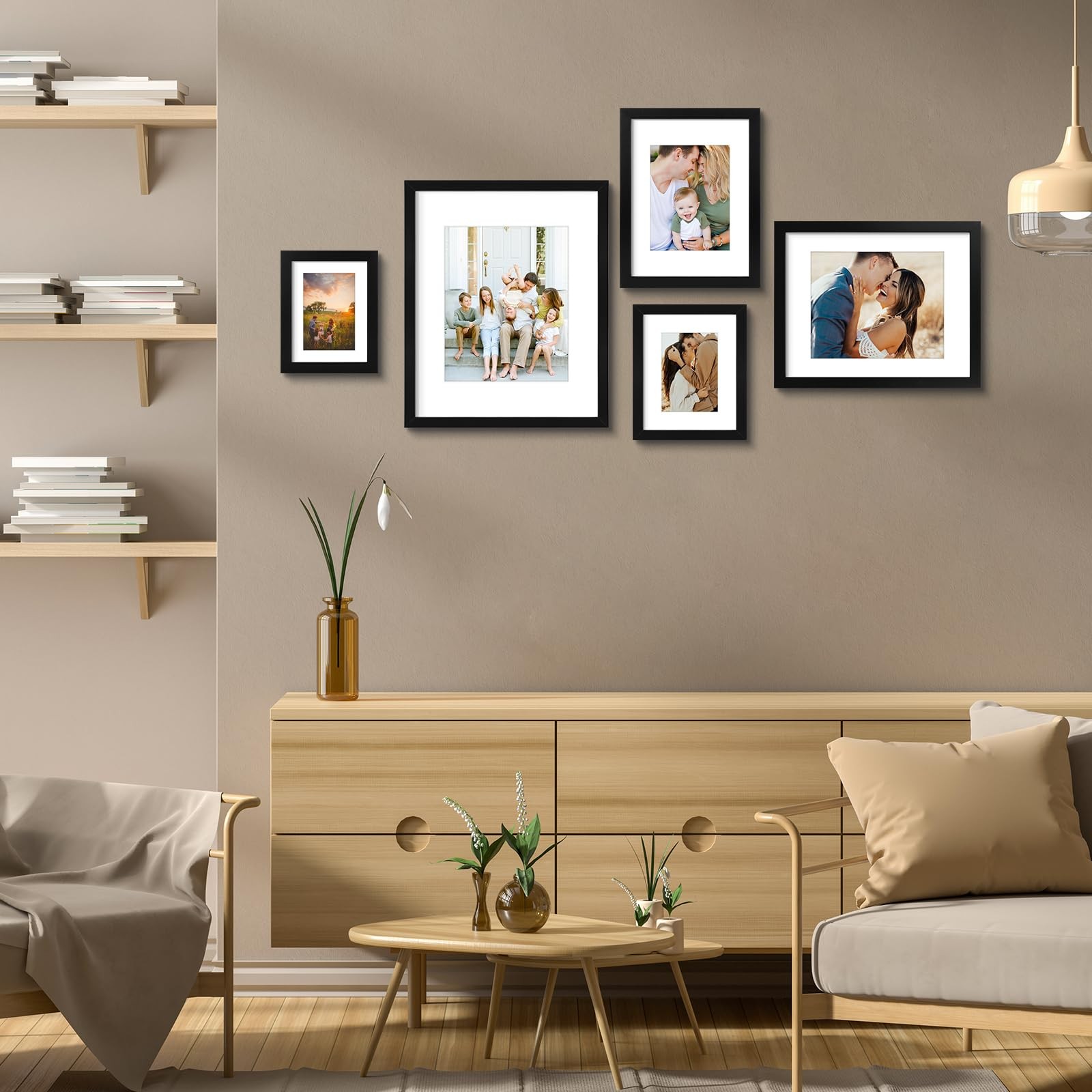 AUEAR, 9×12 Picture Frames Set of 3, with Mat for 6×8 or 9×12, Black
