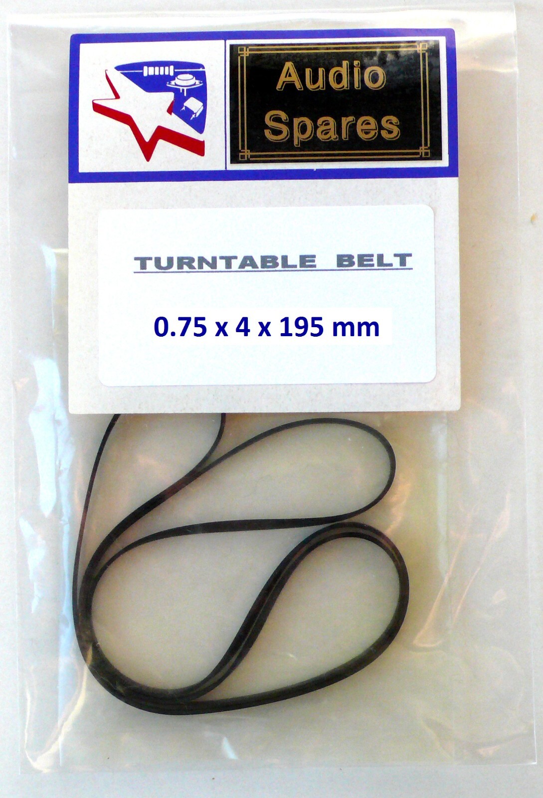 Turntable Belt : Diameter A = 195 mm x Thickness B = 0.75 mm x Width C = 4 mm