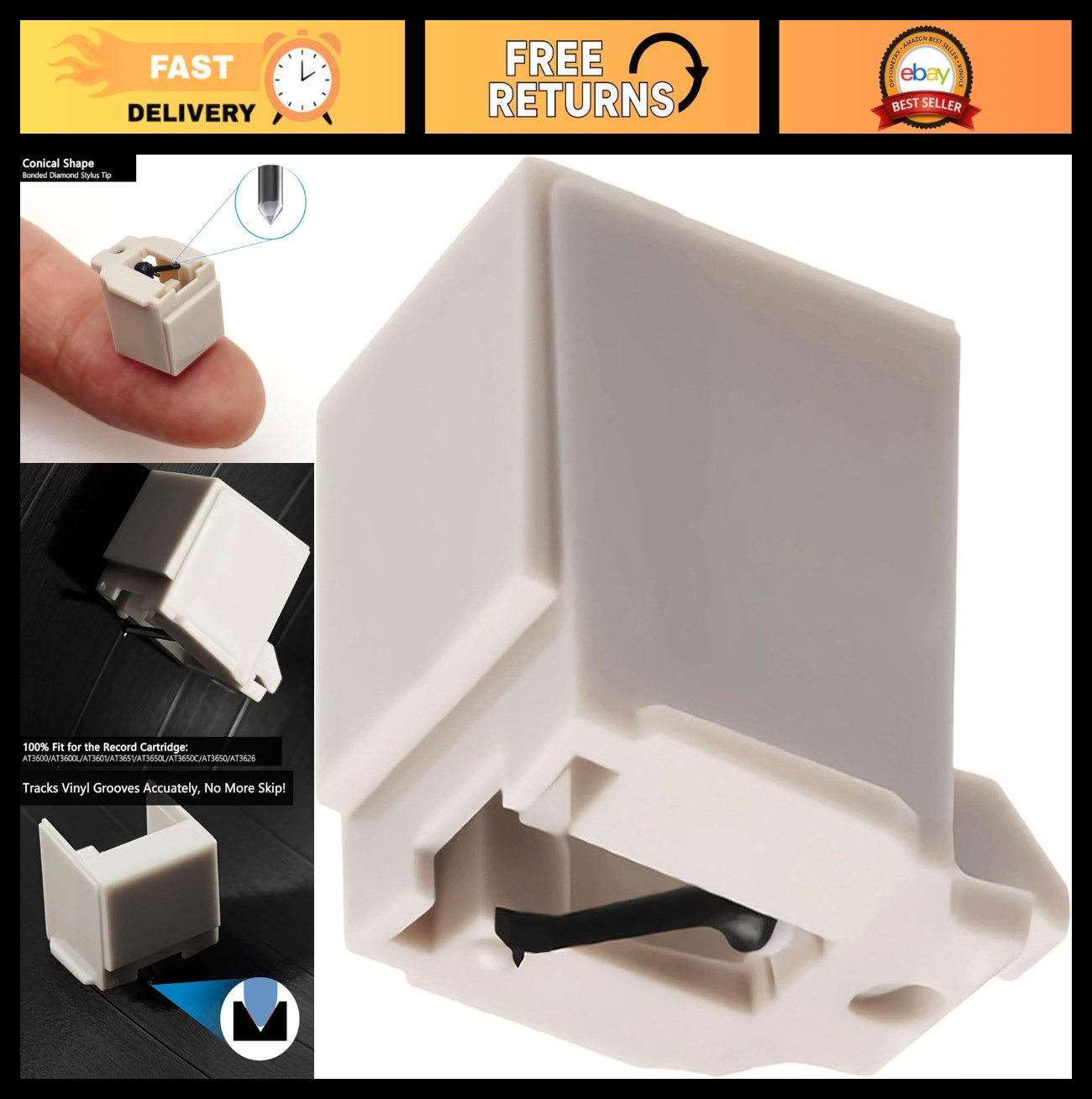 Replacement Diamond Stylus for Audio Turntables – Compatible with AT-LP60 Series