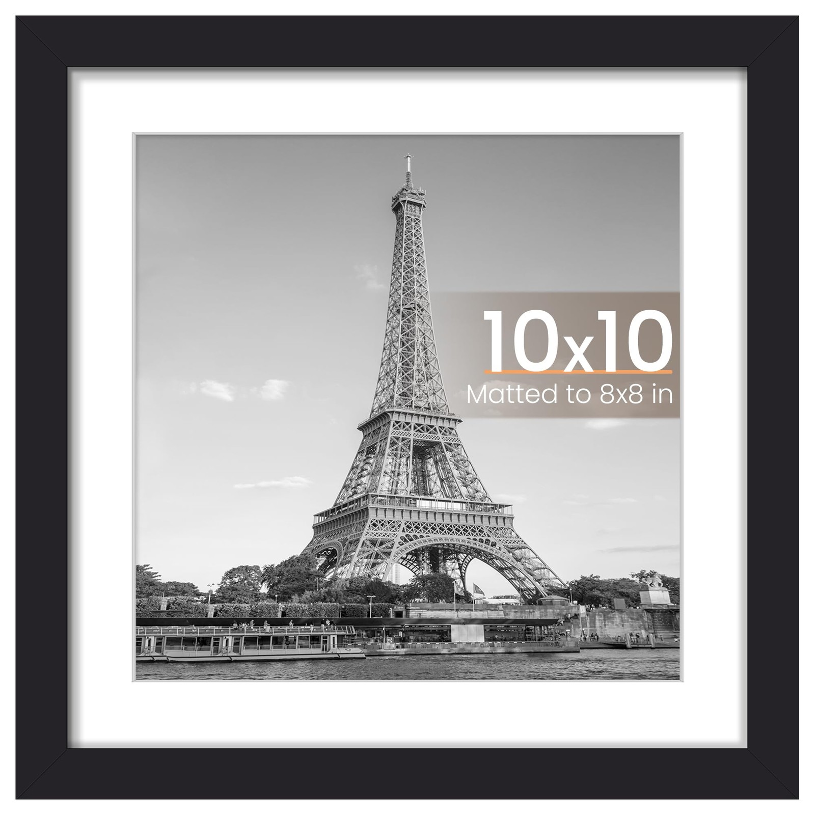upsimples 10×10 Picture Frame, Display Pictures 8×8 with Mat or 10×10, Black