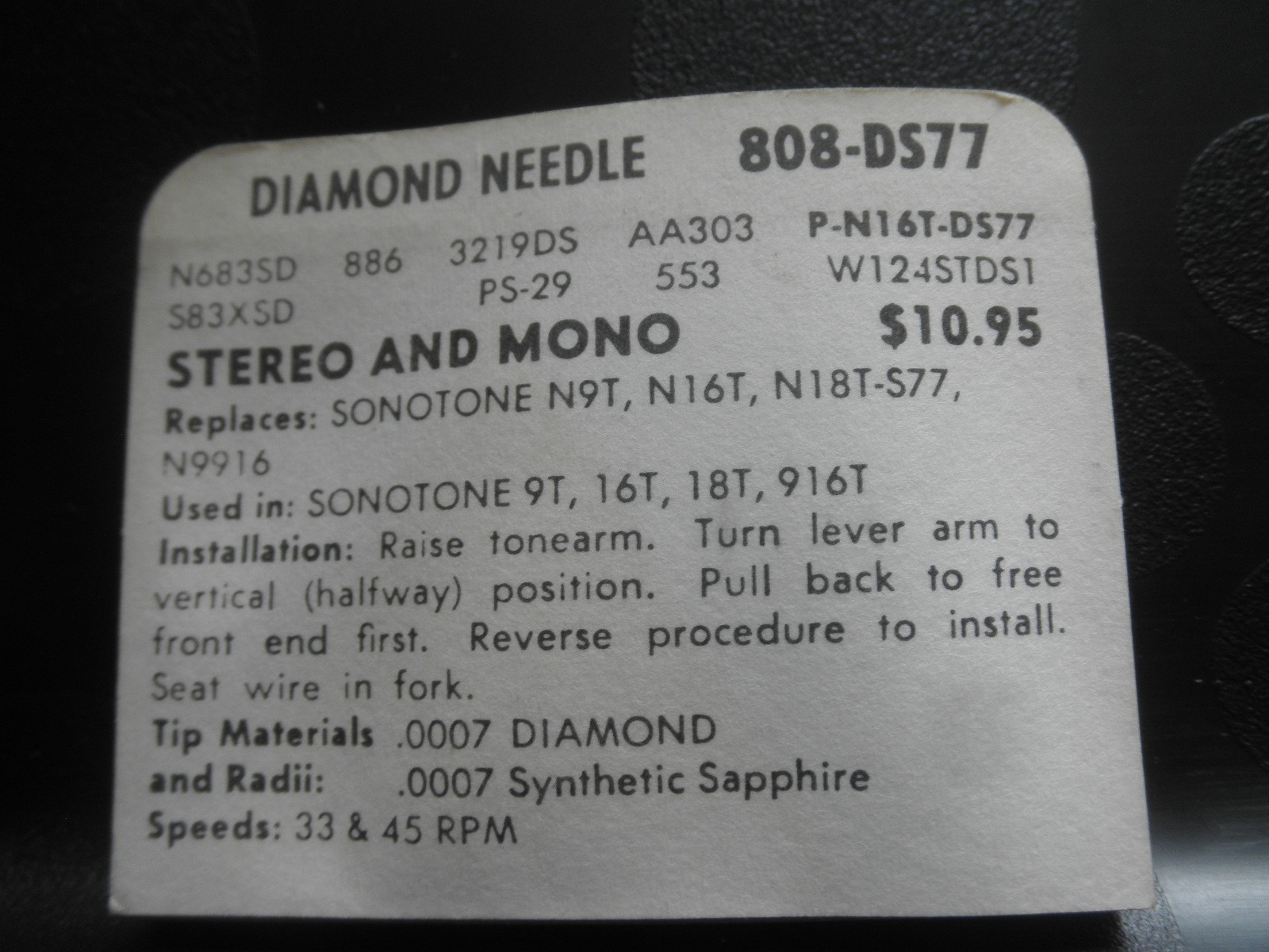 Superb Diamond Needle NOS 808-DS77 Replaces: Sonotone N9T N16T N18T-S77 N9916