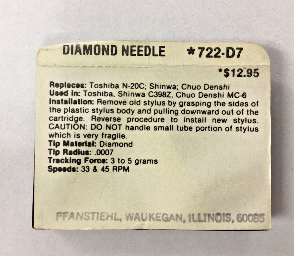 ✅ Diamond Needle STYLUS for C398Z, MC-6 Replaces TOSHIBA N-20C *722-D7
