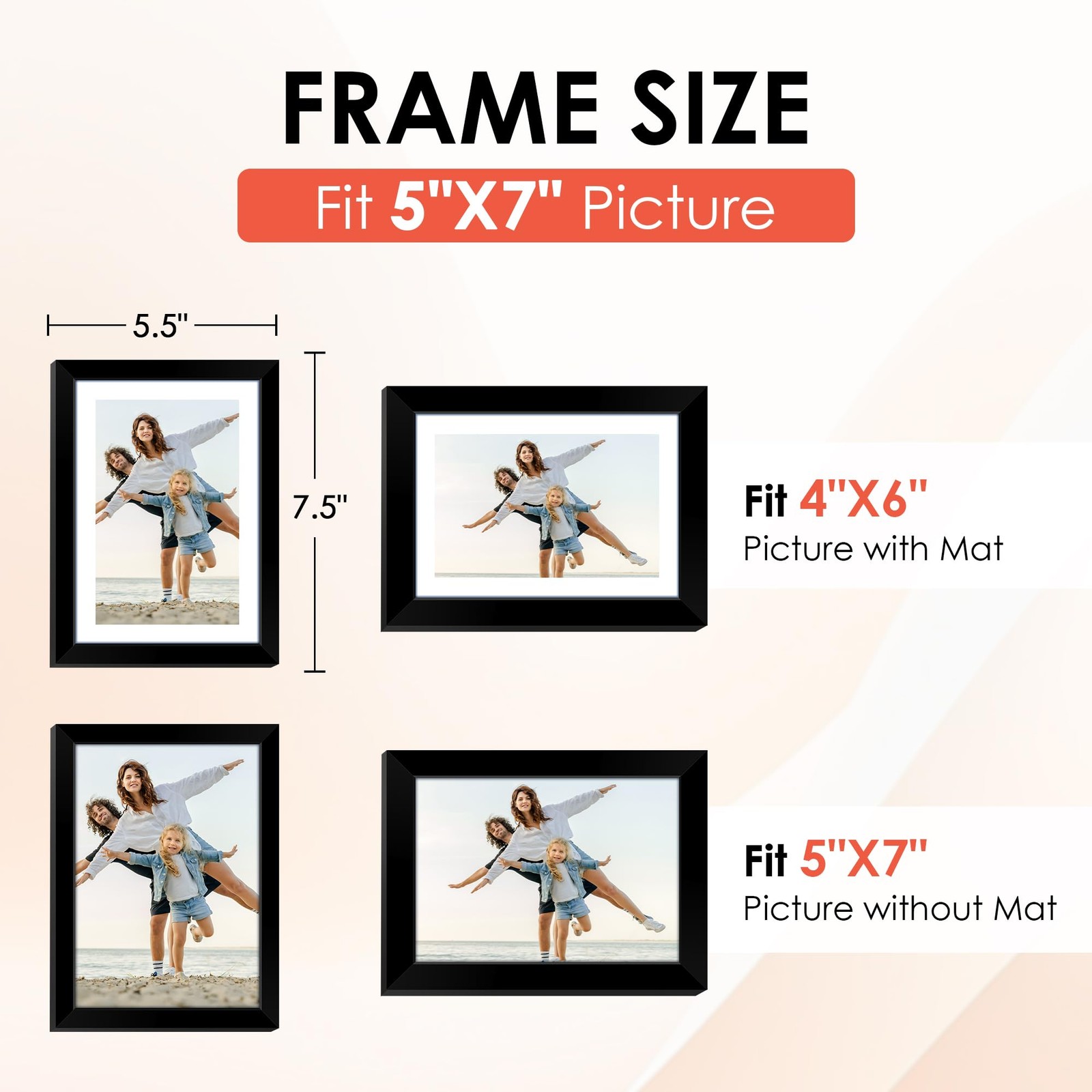 FIXSMITH 5×7 Picture Frame Set of 6, Black Photo Frames Bulk 5″×7″,