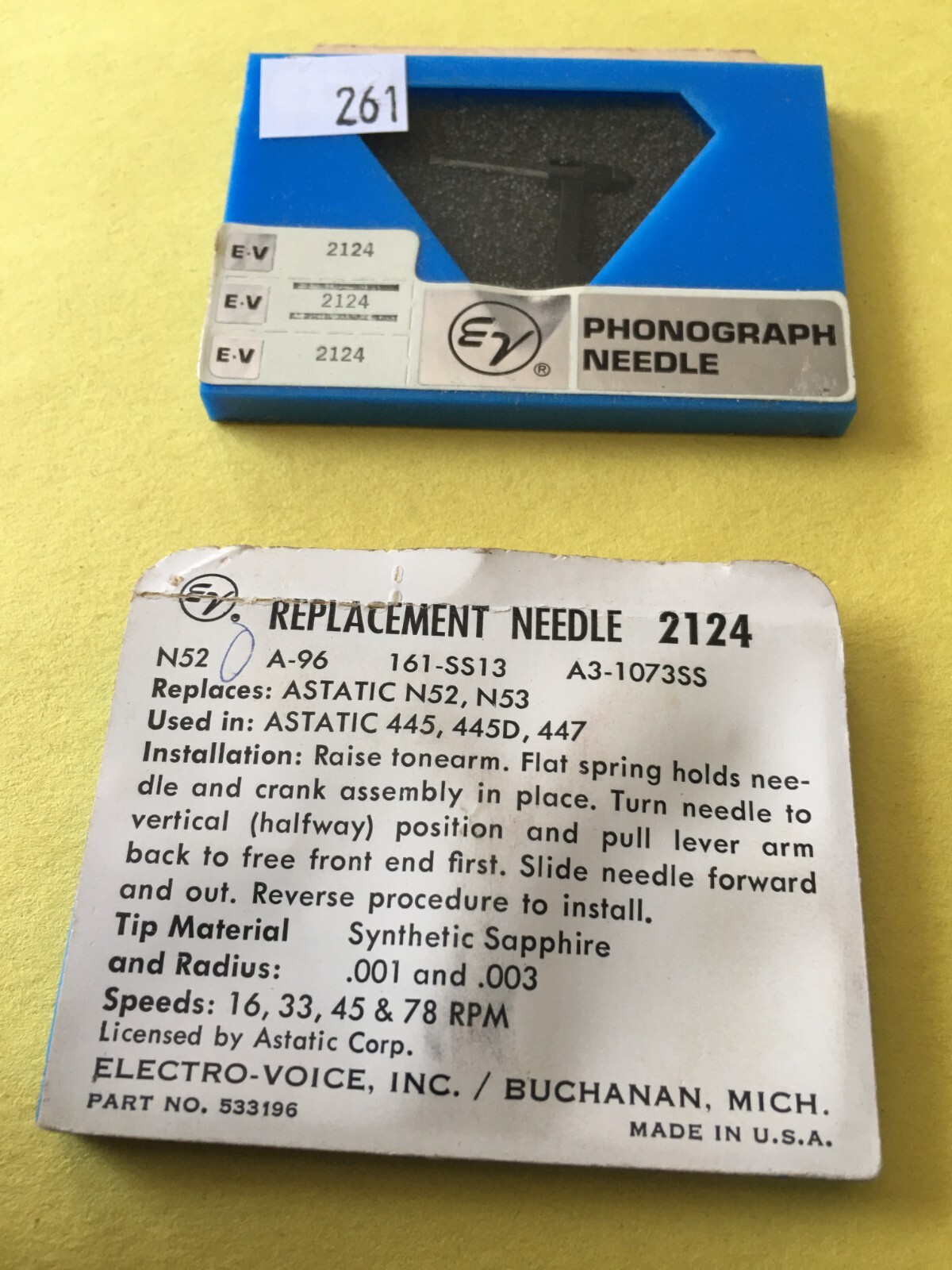 Original NOS Electro Voice Needle Stylus 2124 for Various ASTATIC Lot of 2