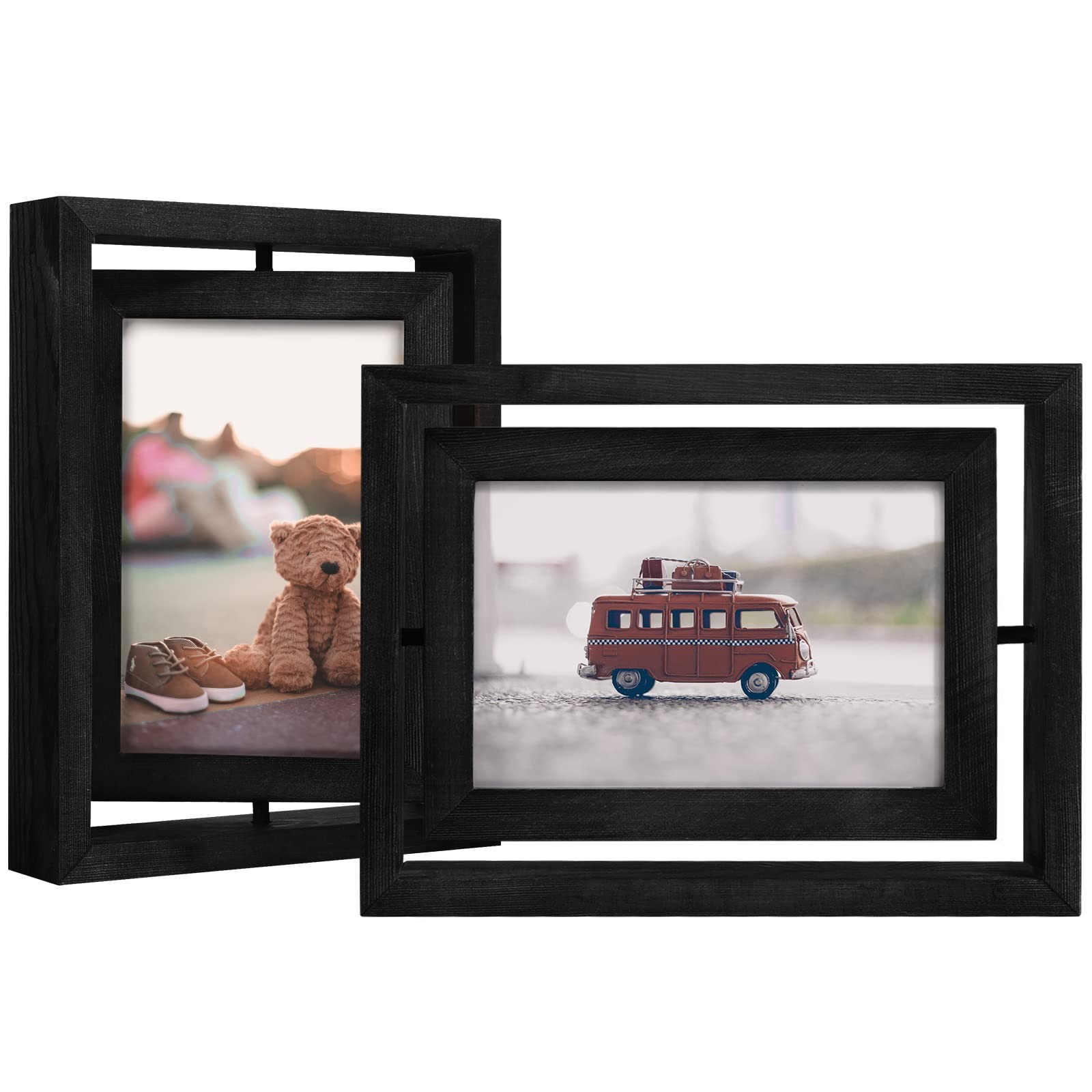 Egofine 2 Pack 4×6 Rotating Floating Picture Frames,Double-Sided 4×6, Black