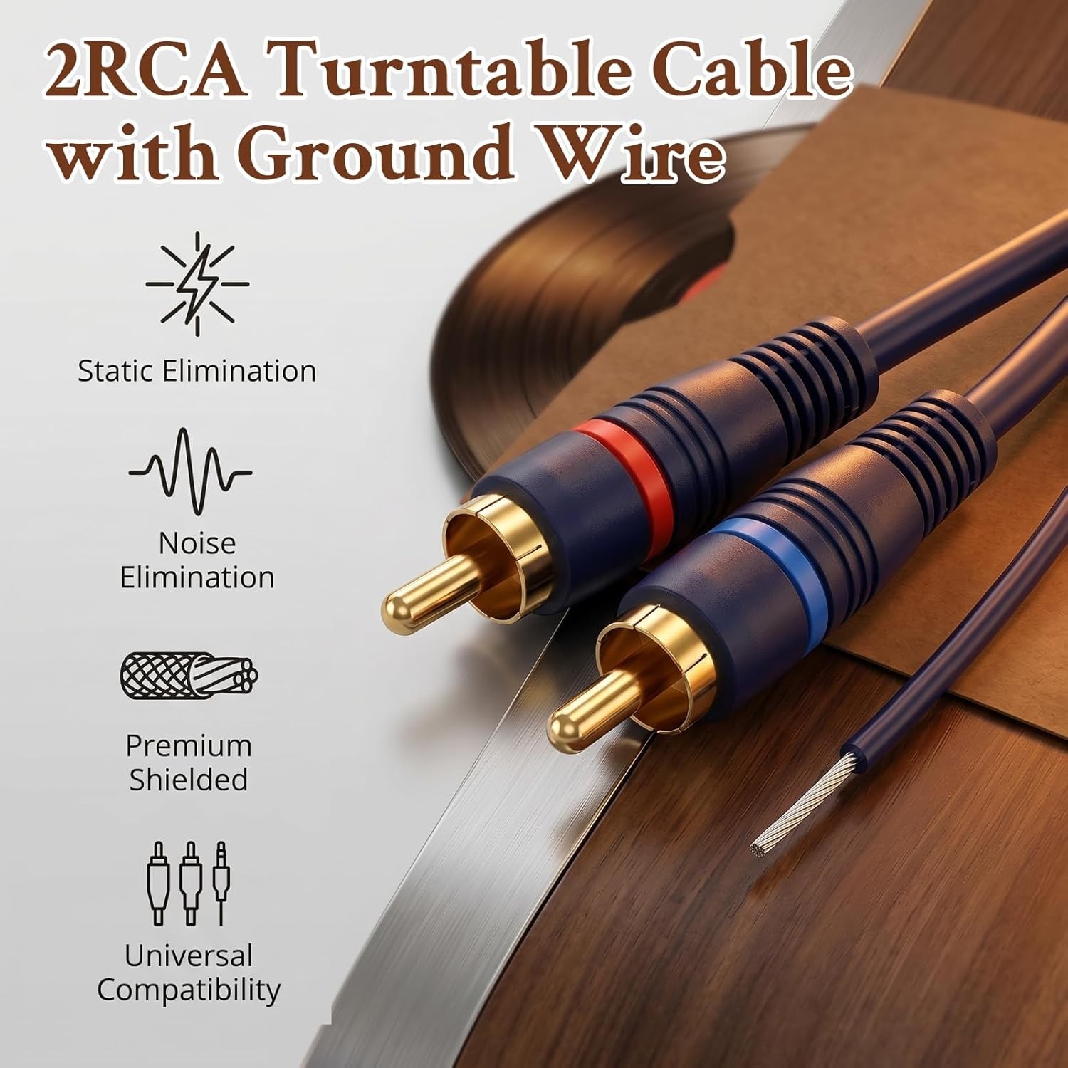 High-Fidelity 6FT RCA Audio Cable for Turntables & Record Players – Tangle-Free