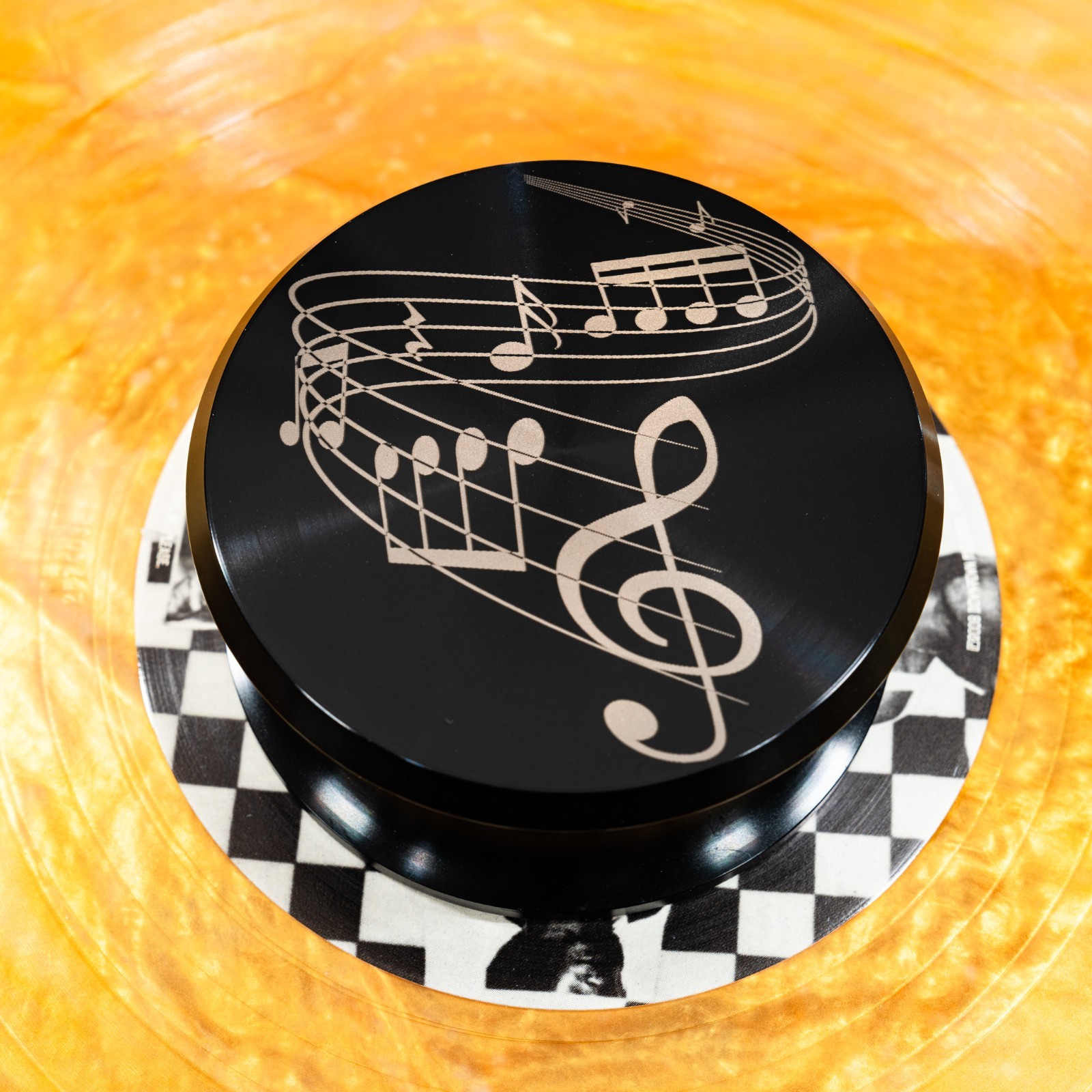 Record weight stabilizer, Beautiful Musical Notes engraved design for turntables