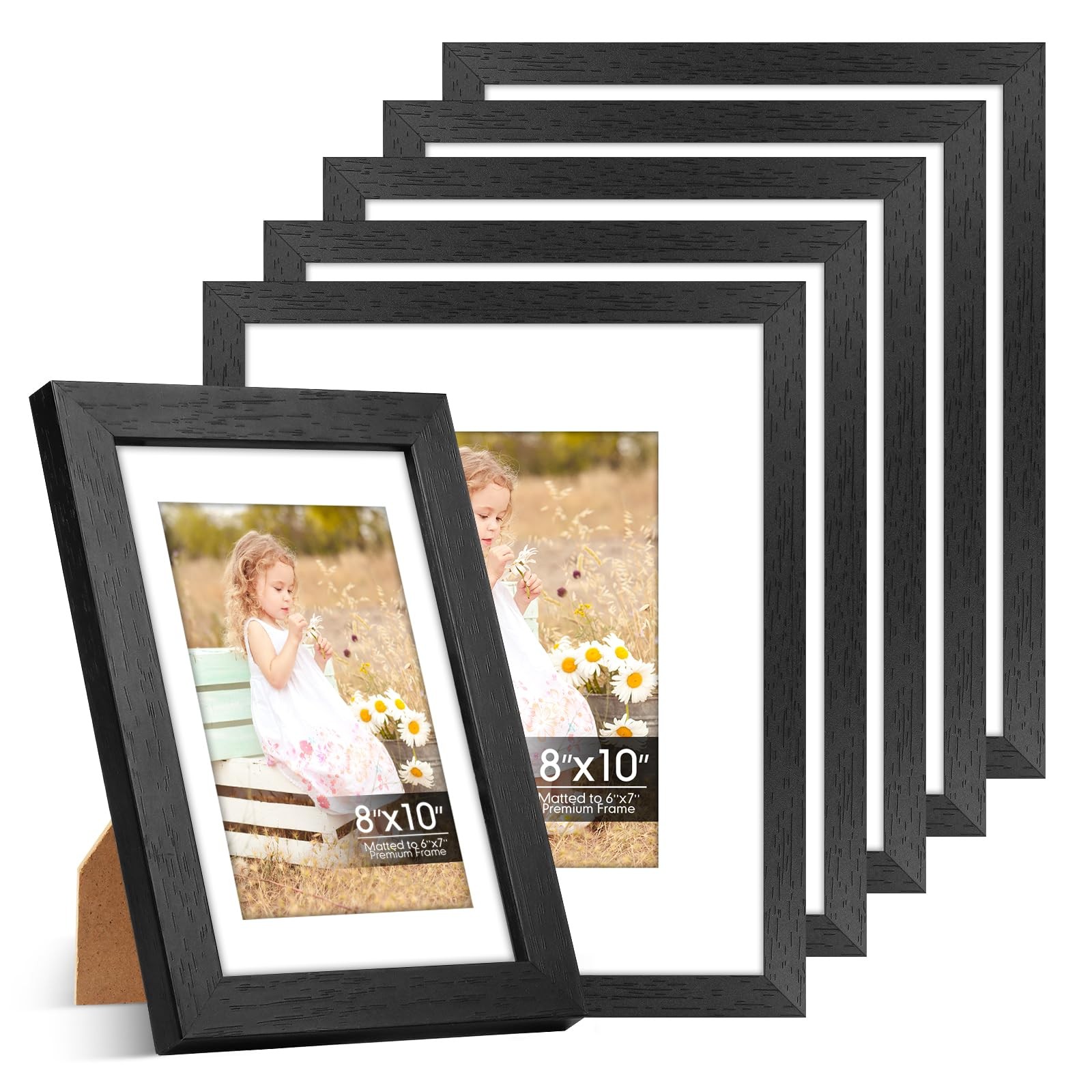 Veelot 8×10 Picture Frame Set of 6 with Shatter-Resistant HD 8X10, Black