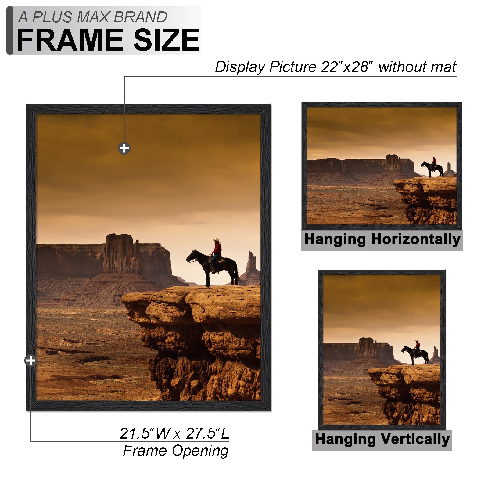 A PLUS MAX 22×28 Picture Frame, Black Engineered Wood Frame for 22×28,