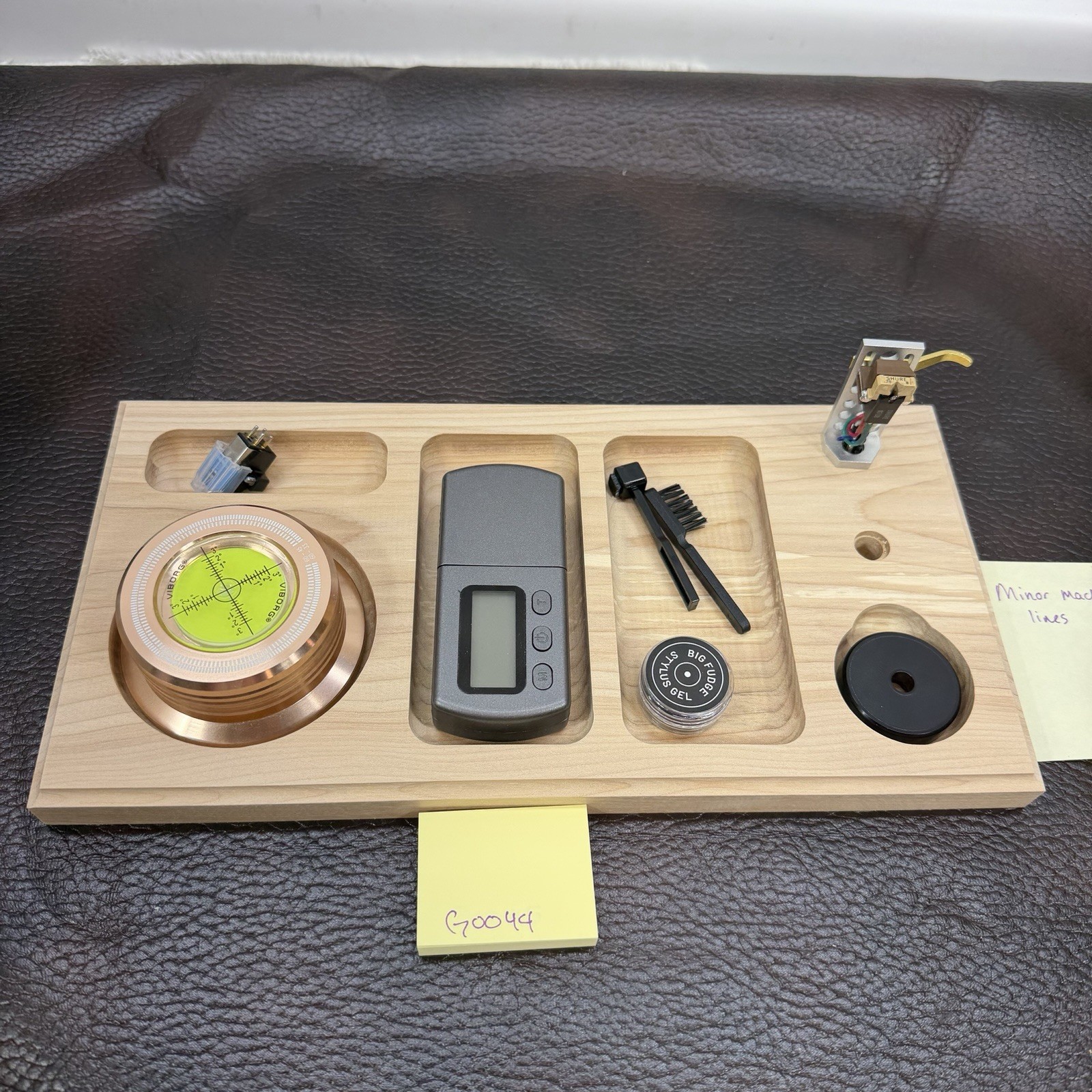 Turntable Accessory Tray W Headshell Stand Unique Wood Character Organizer Read