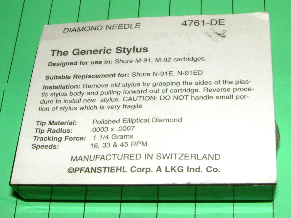 Stereo NEEDLE Stylus 4761-DE for Shure N91-E N92E M91E, PM3136DE N665ed SH125-ed