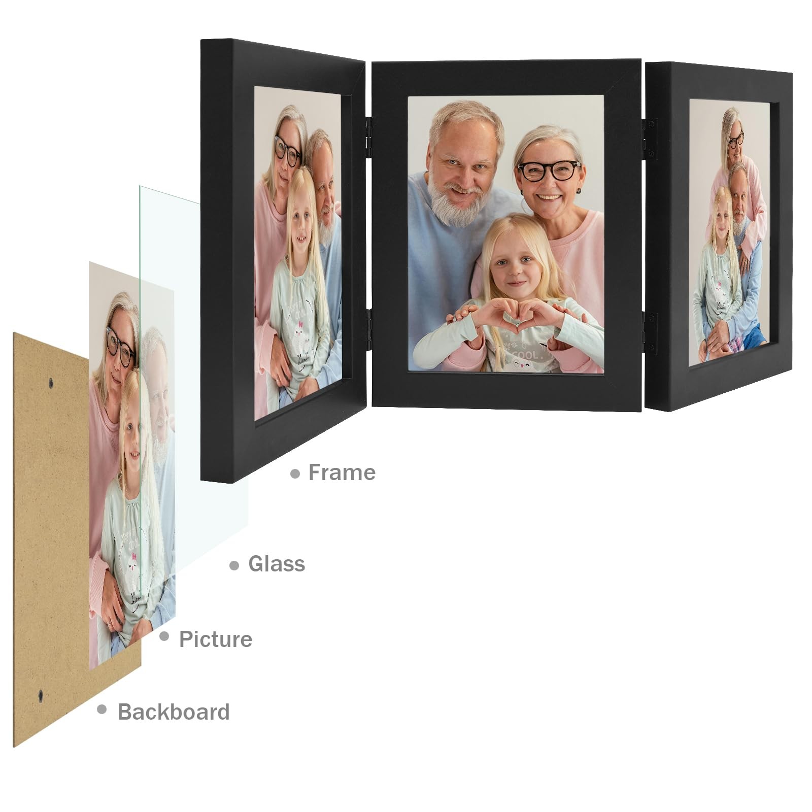 Frametory, 5×7 Triple Picture Frames 3 Photo (1-Pack), Black