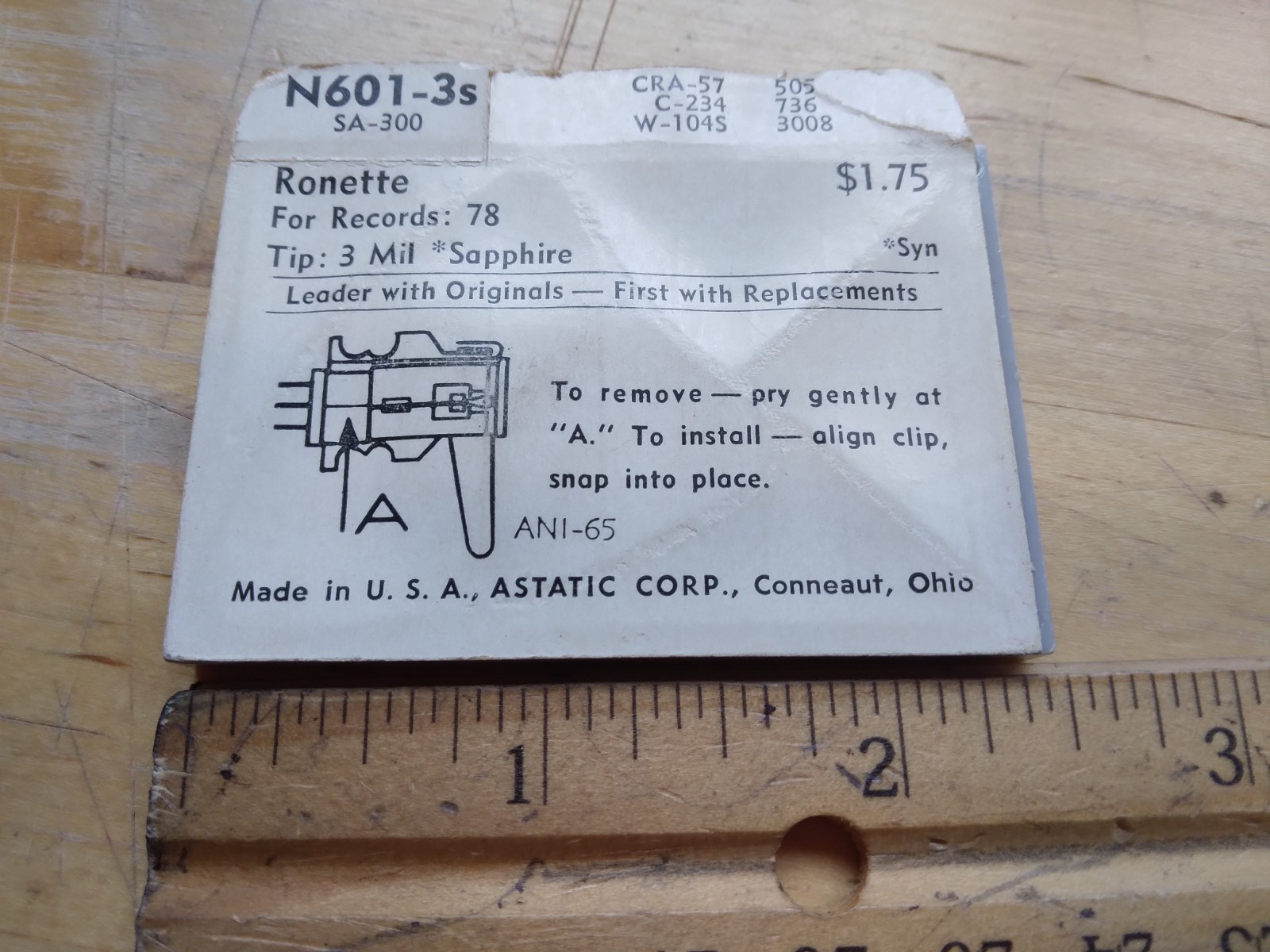 78 RPM RECORD PLAYER NEEDLE for RONETTE CARTRIDGES 106 TO-208 291 702-S2 702-S3