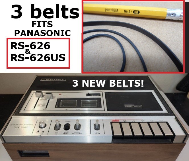 3 BELTS FITS PANASONIC RS-262 & RS-262us CASSETTE PLAYER (3 NEW BELTS) nice!