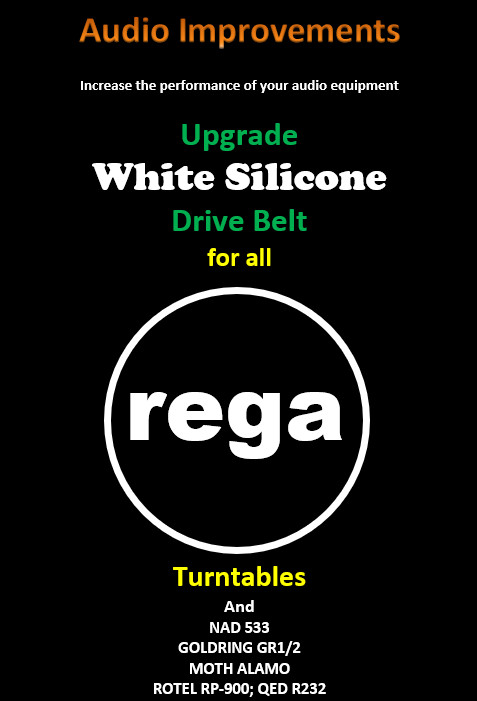 Rega Drive Belt Rega Planar & clones WHITE Special Silicone 2 drive belts (pair)