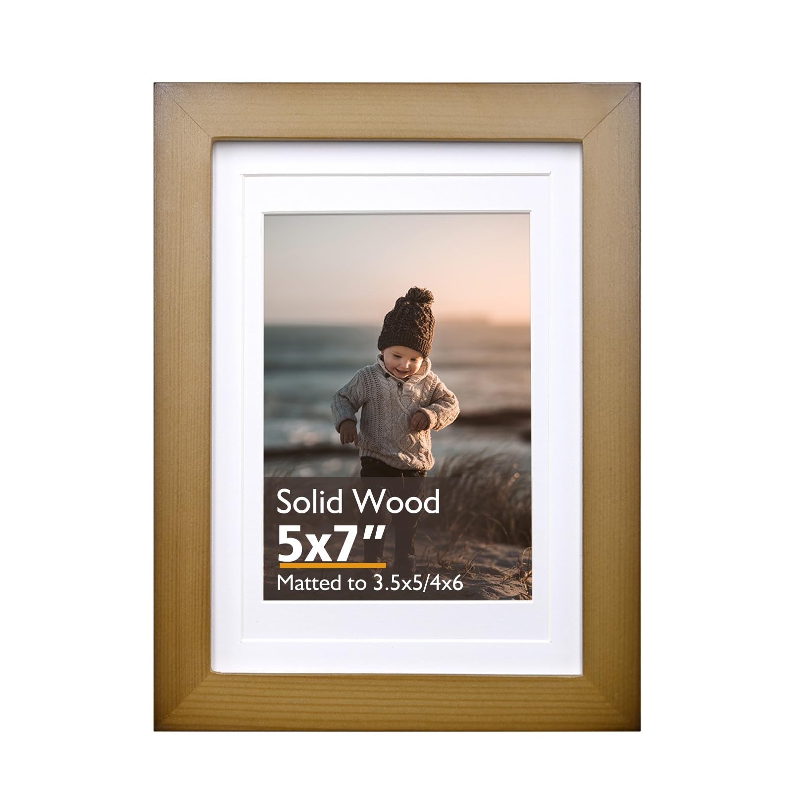 KINLINK 5×7 Picture Frame Brown, Solid Wood with Acrylic 5×7, Brown