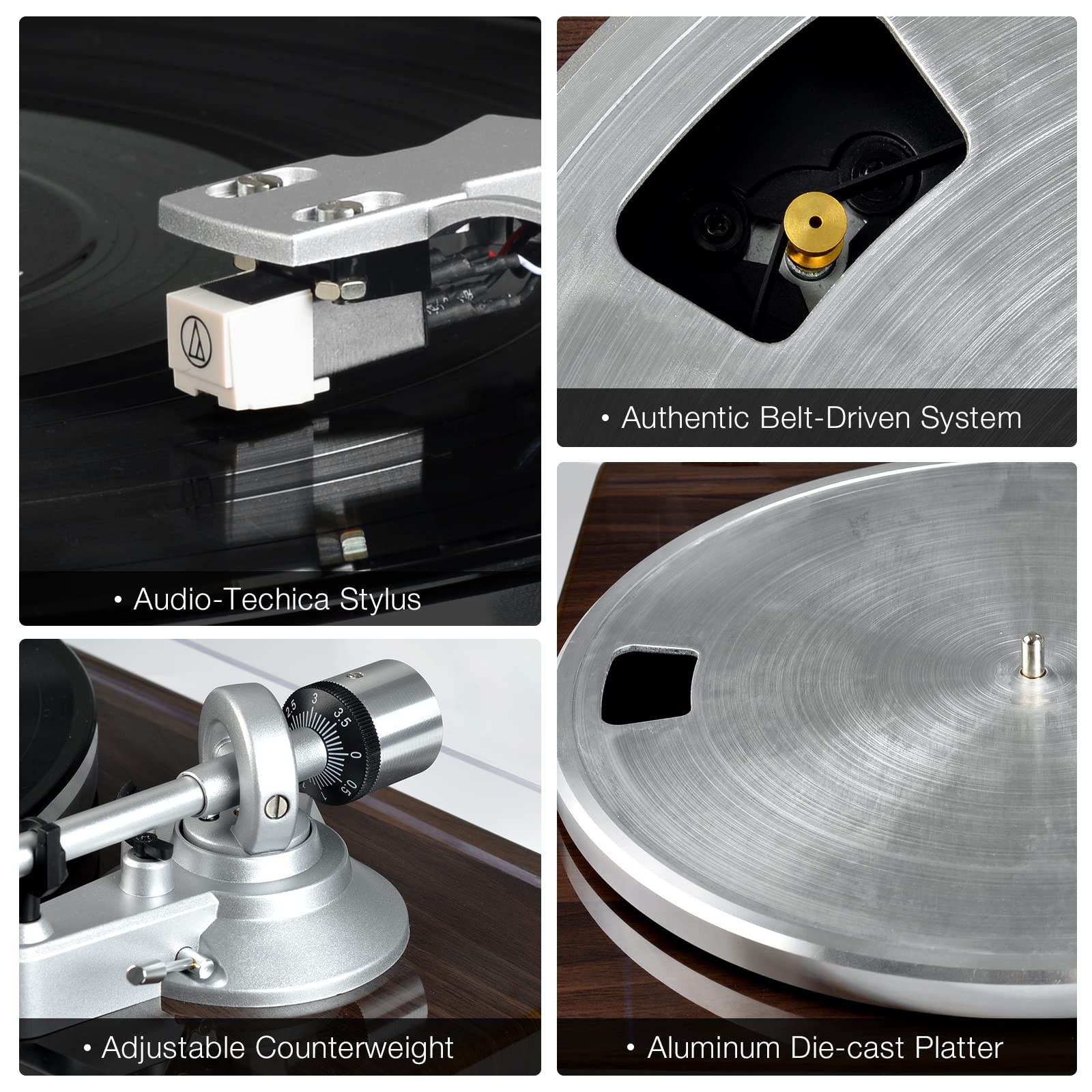 Turntables Belt-Drive Record Player with Wireless Output Dark Brown