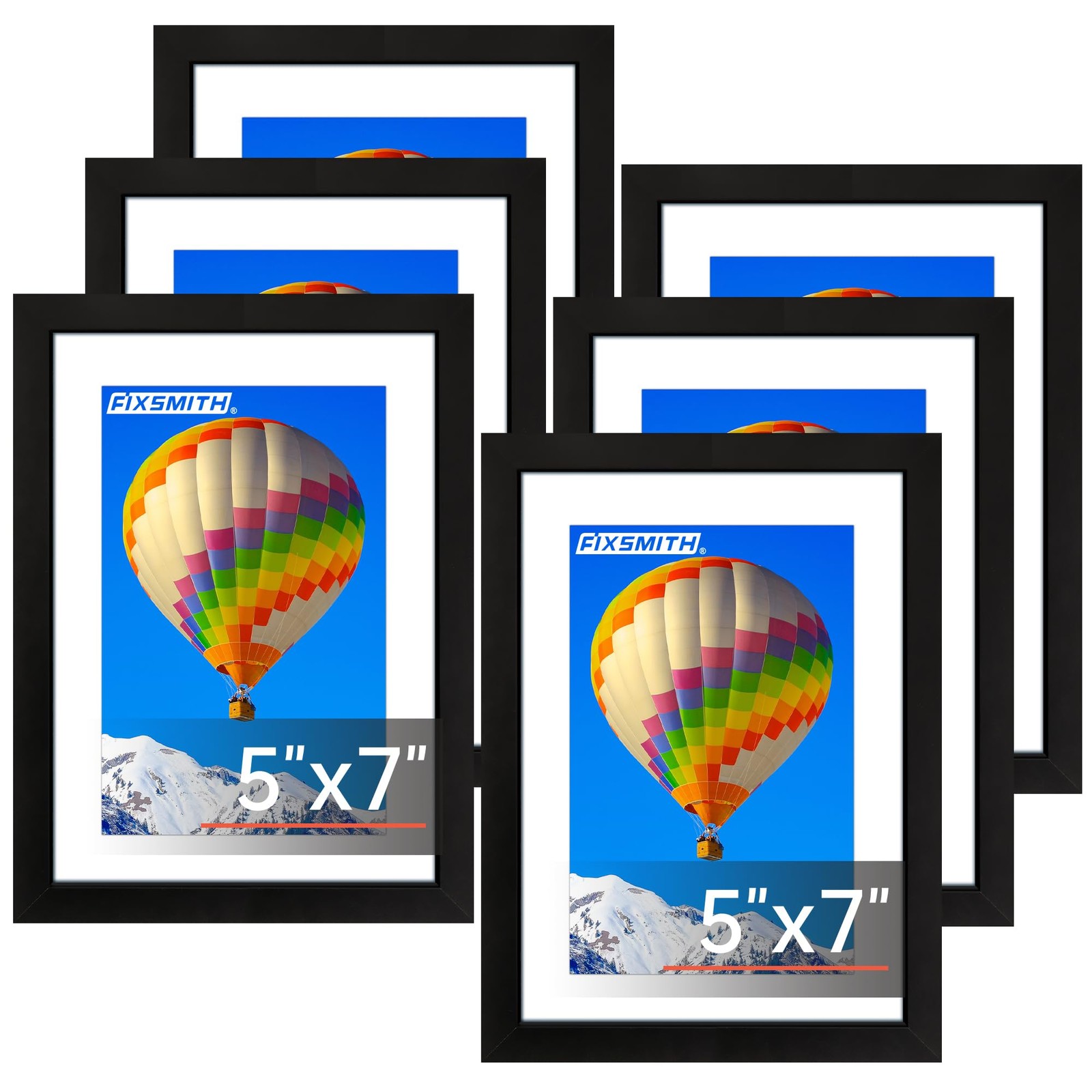 FIXSMITH 5×7 Picture Frame Set of 6, Black Photo Frames Bulk 5″×7″,