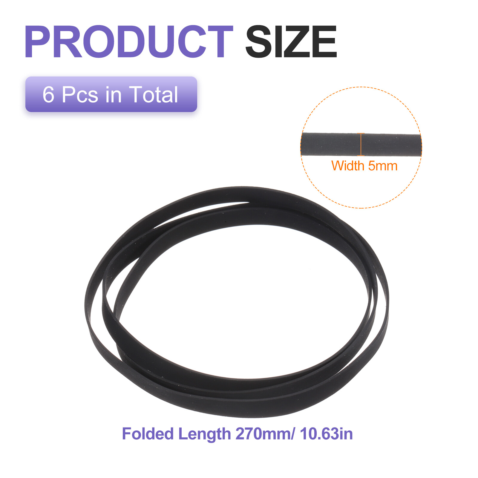 6 Pcs Turntable Belt, Folded Length 270mm Rubber Belts Replacement, Width 5mm