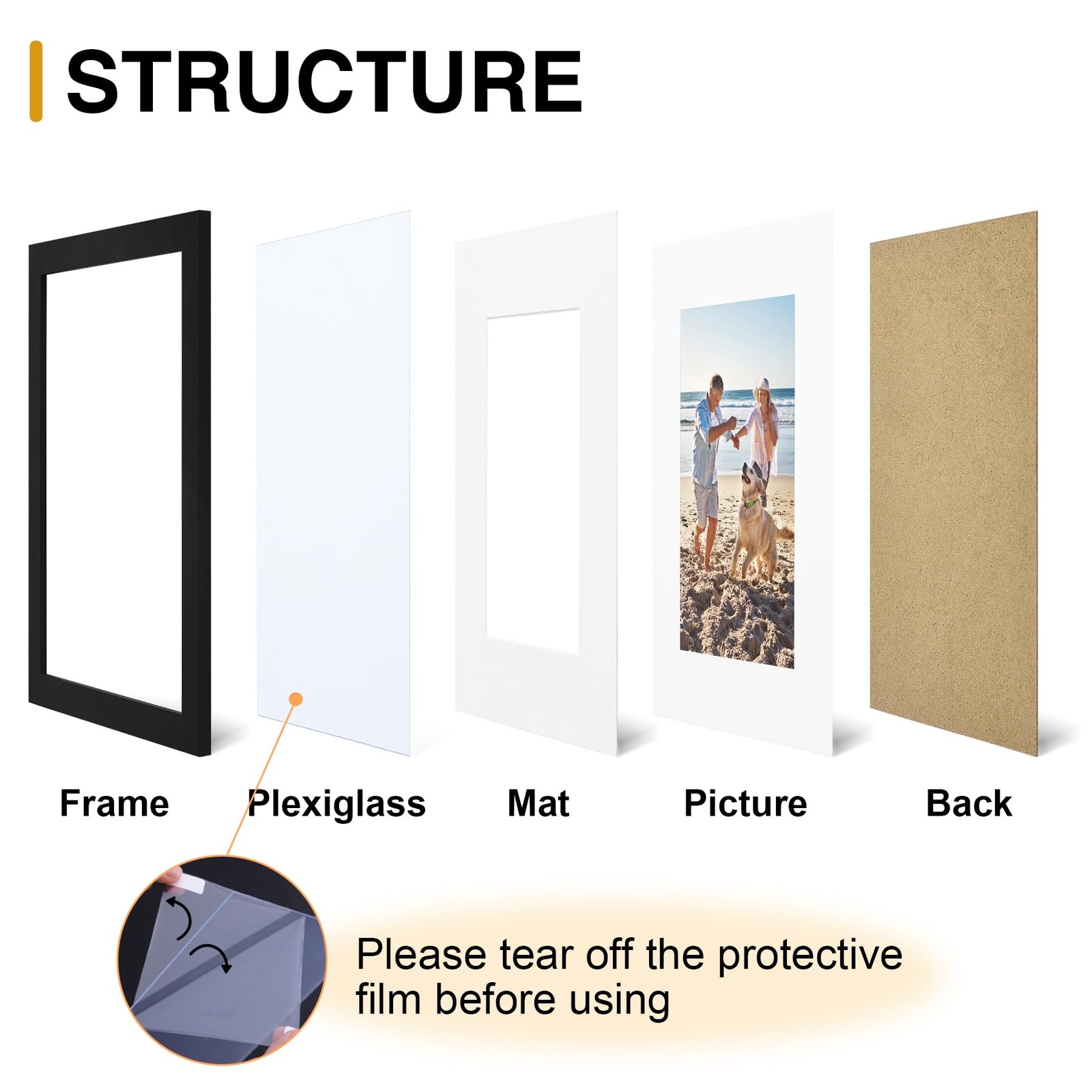 decorUhome 10×10 Picture Frame, Display Pictures 8×8 with Mat or 10×10, Black