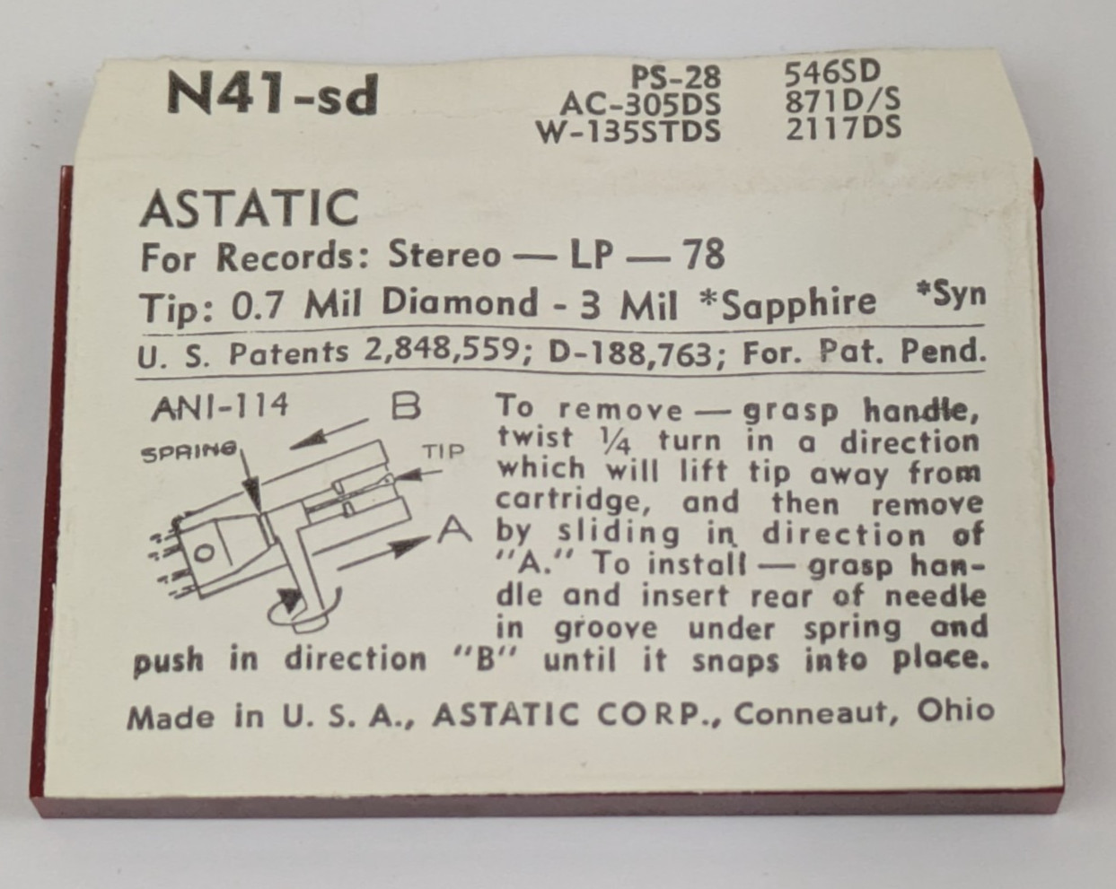 Astatic N41-sd Diamond Needle 78 Record Player Stylus PS-28 546SD AC-305DS 871D