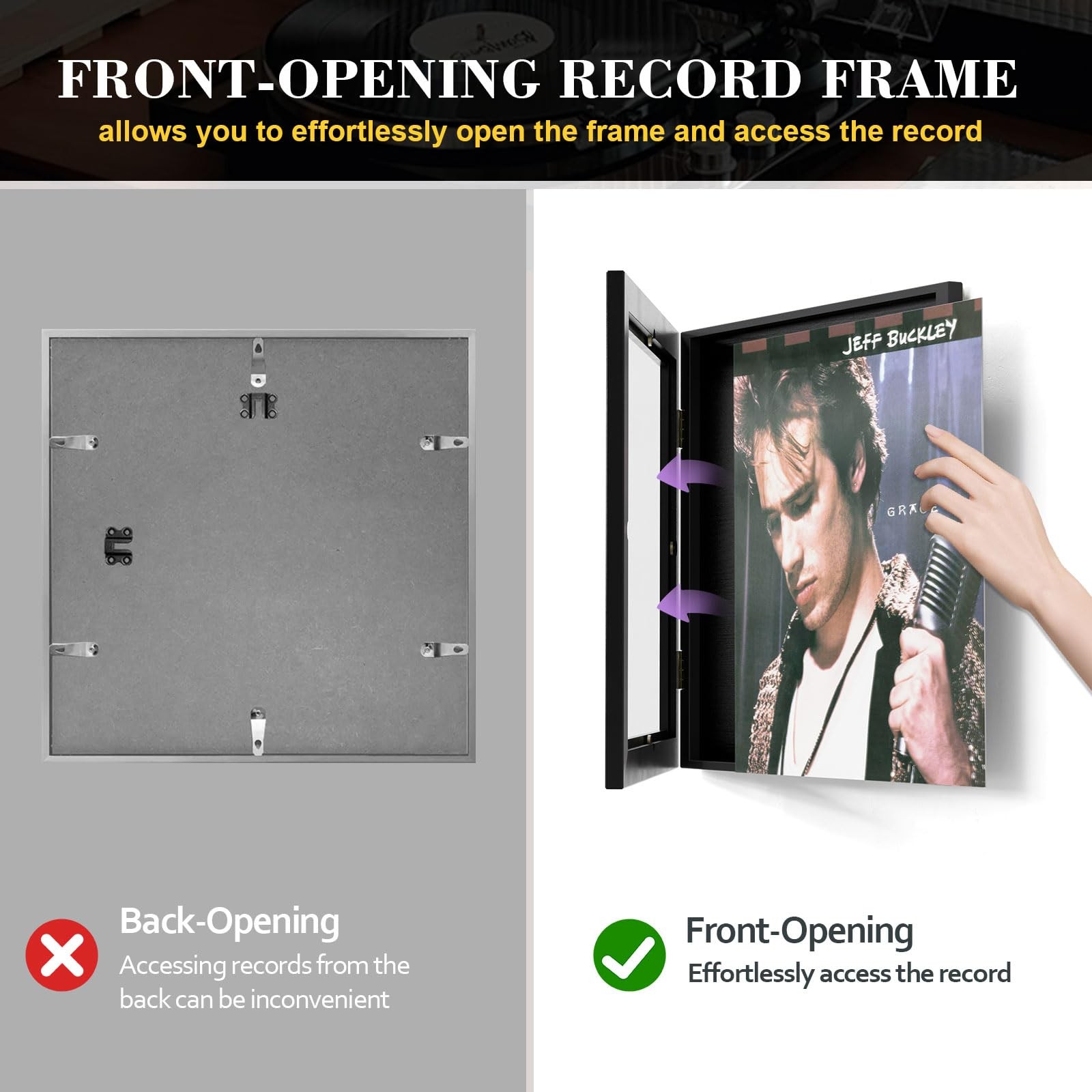 Emfogo 4 Pack Vinyl Record Frame for the Wall, Wall-Mounted 4 Pack, Black