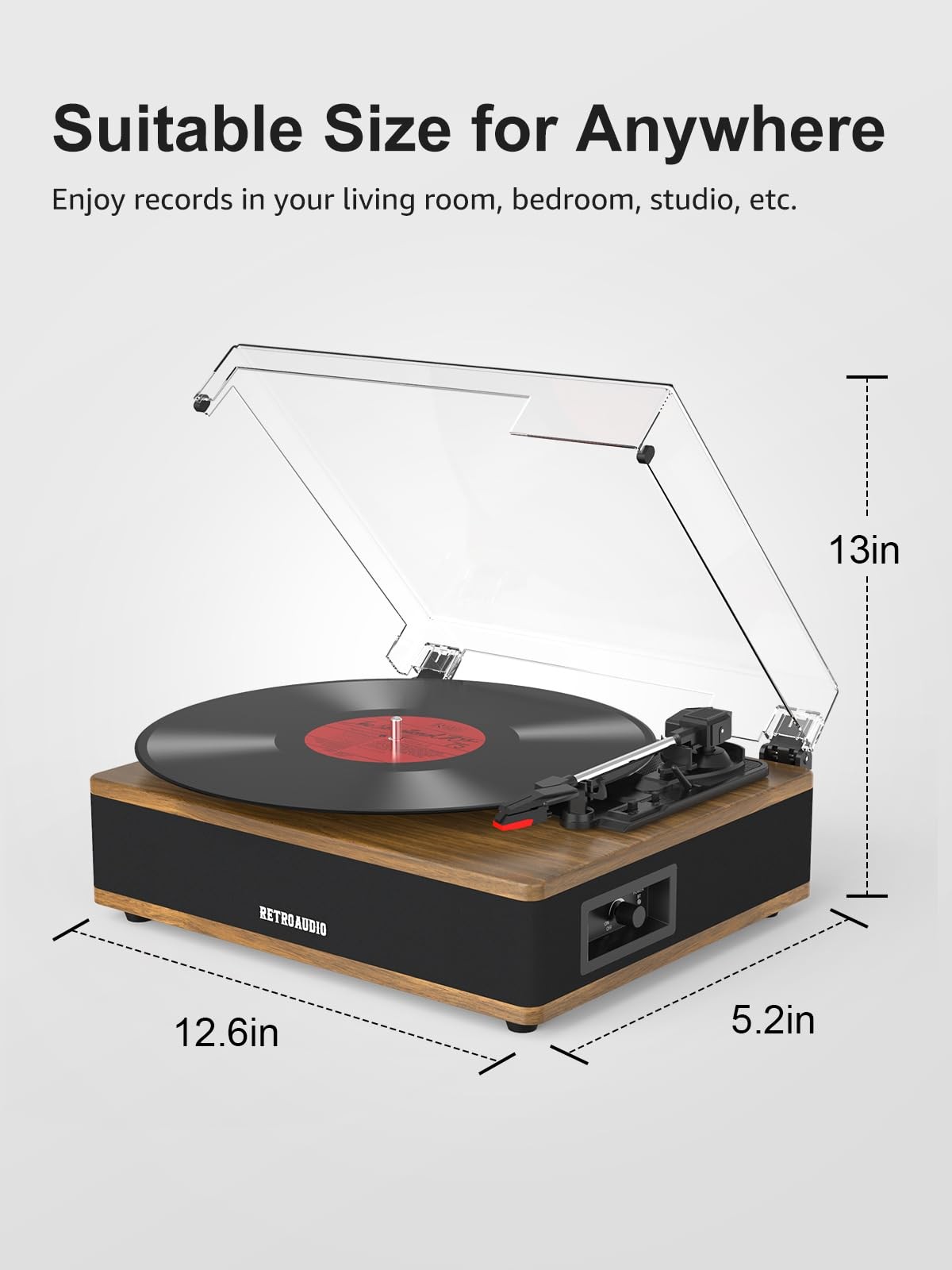 Vinyl Record Player Bluetooth Turntable with Built in Stereo Light Walnut