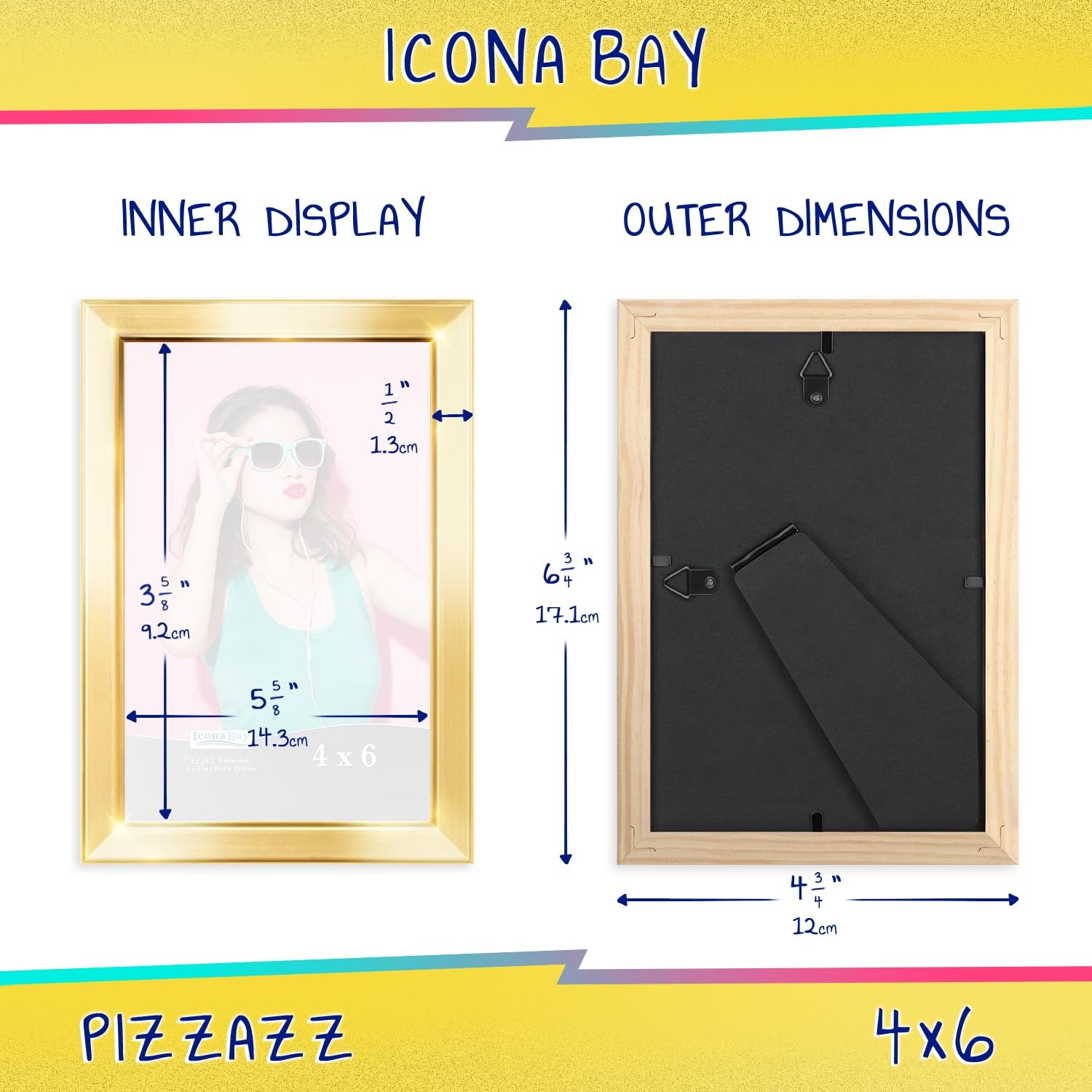 Icona Bay 4×6 Picture Frame, Gold Solid Wood Scandinavian Style 4×6,