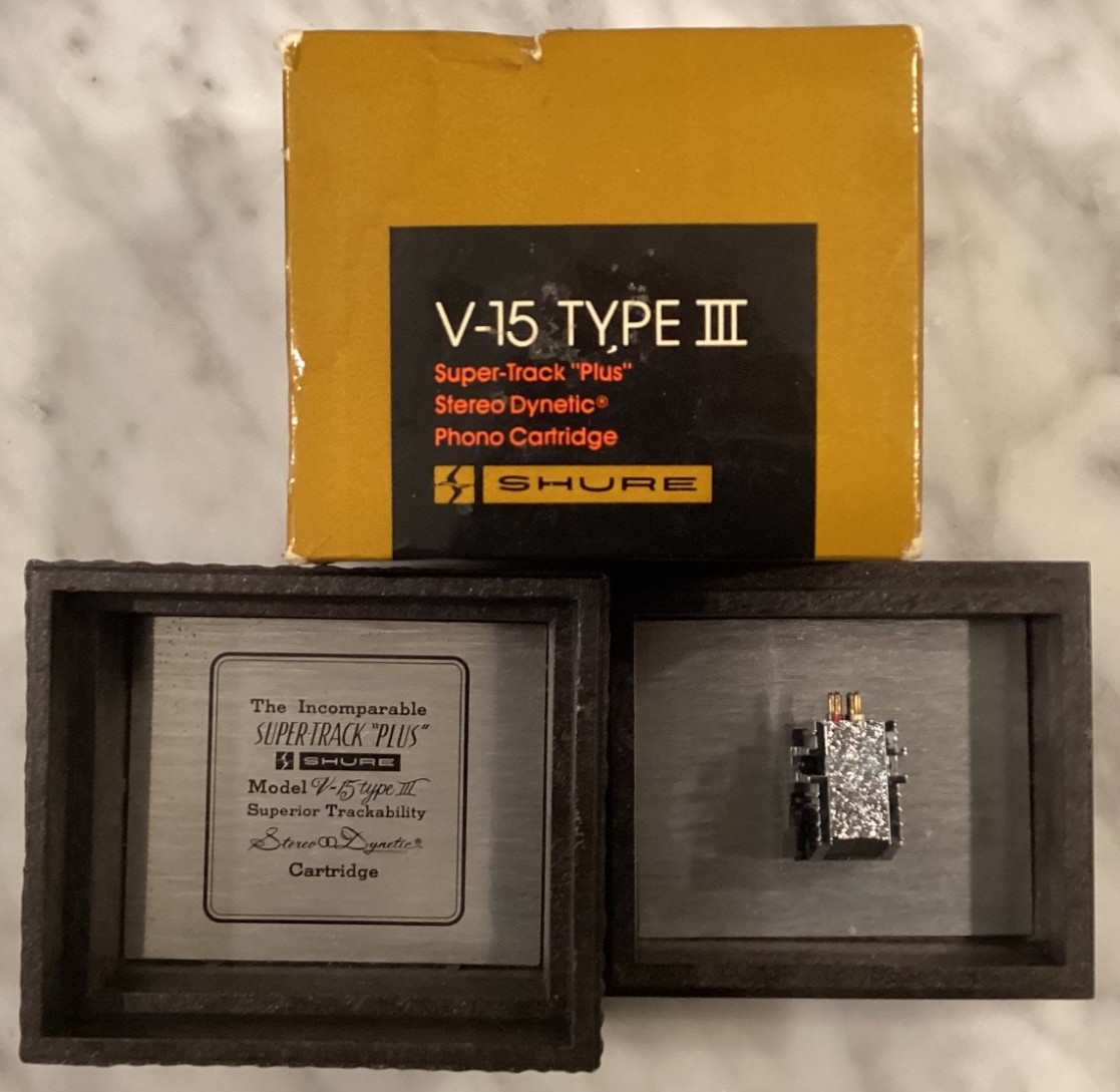 SHURE V15 TYPE III CARTRIDGE & GENUINE SHURE VN35E STYLUS IN DISPLAY CASE + BOX: