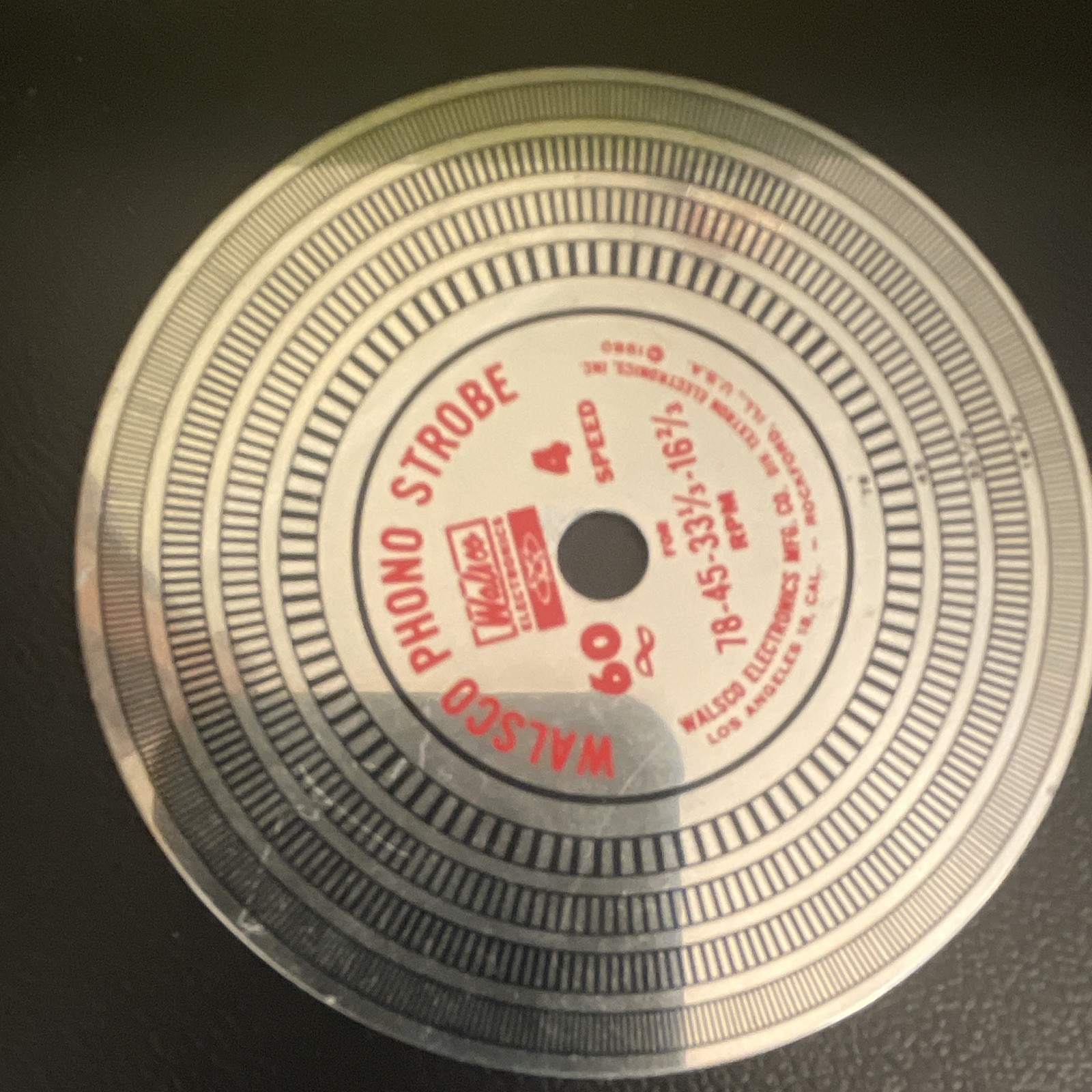 Walsco Phono Strobe Disc 60 Cycle Universal Turntable Speed 78/45/33 1/3