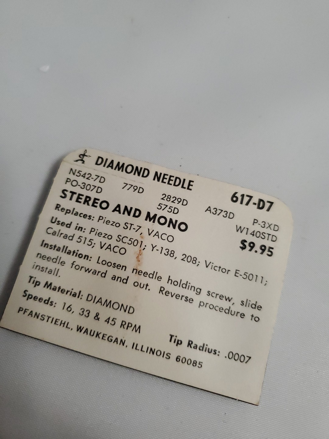 Turntable Needle 617-D7 For Piezo ST-, Vaco