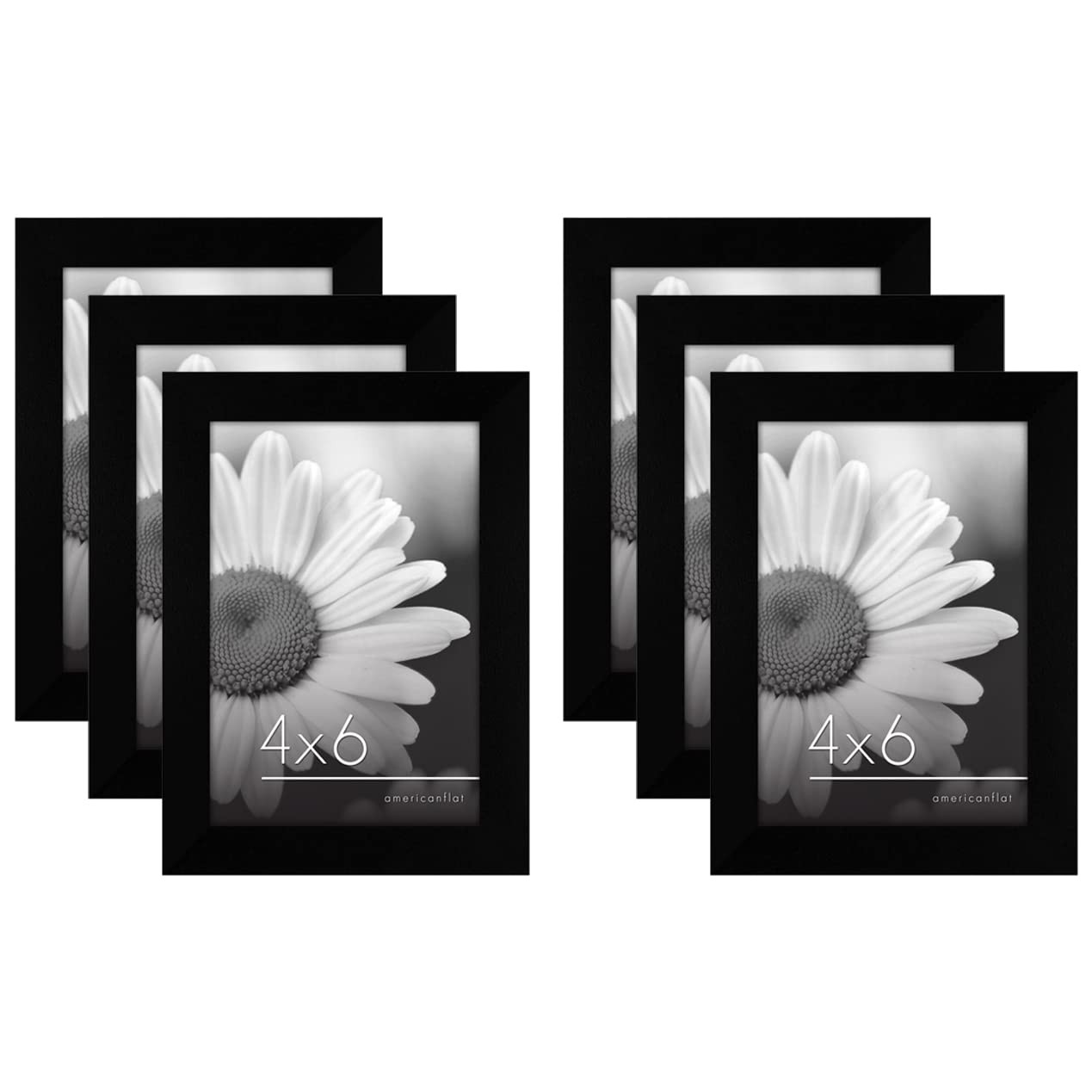 Americanflat 4×6 Picture Frame with Polished Plexiglass – Set of 6 4×6, Black