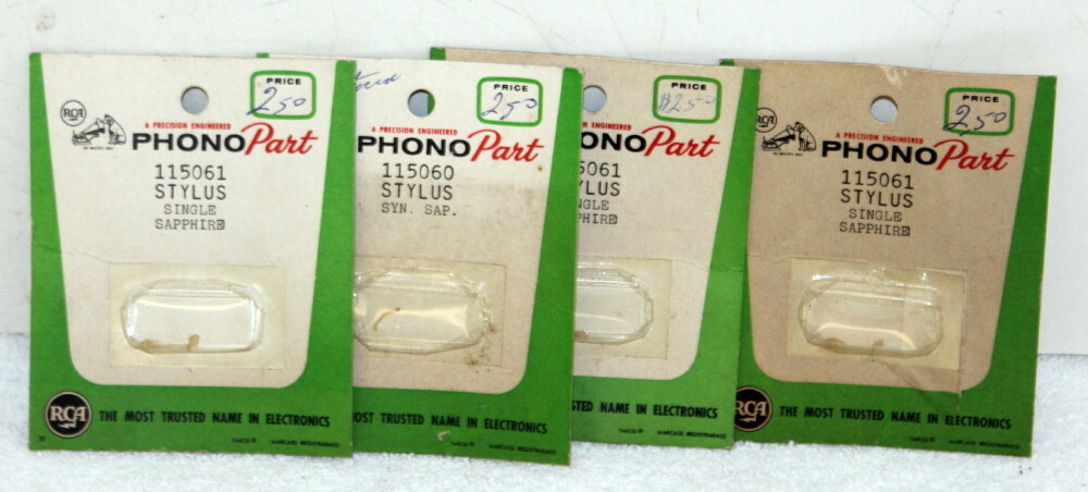 4- RCA Victor 115060 & 115061 Sapphire Phono Stylus Needles ~ NOS on Cards