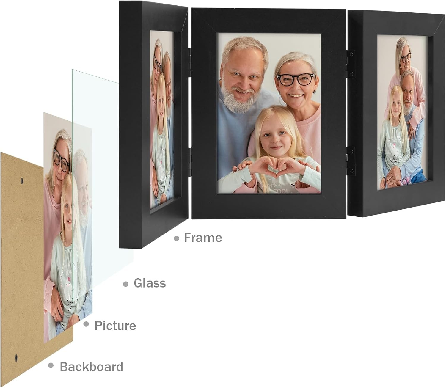 Frametory, 3 Picture Frames 4×6 Trifold Photo (1-Pack), Black