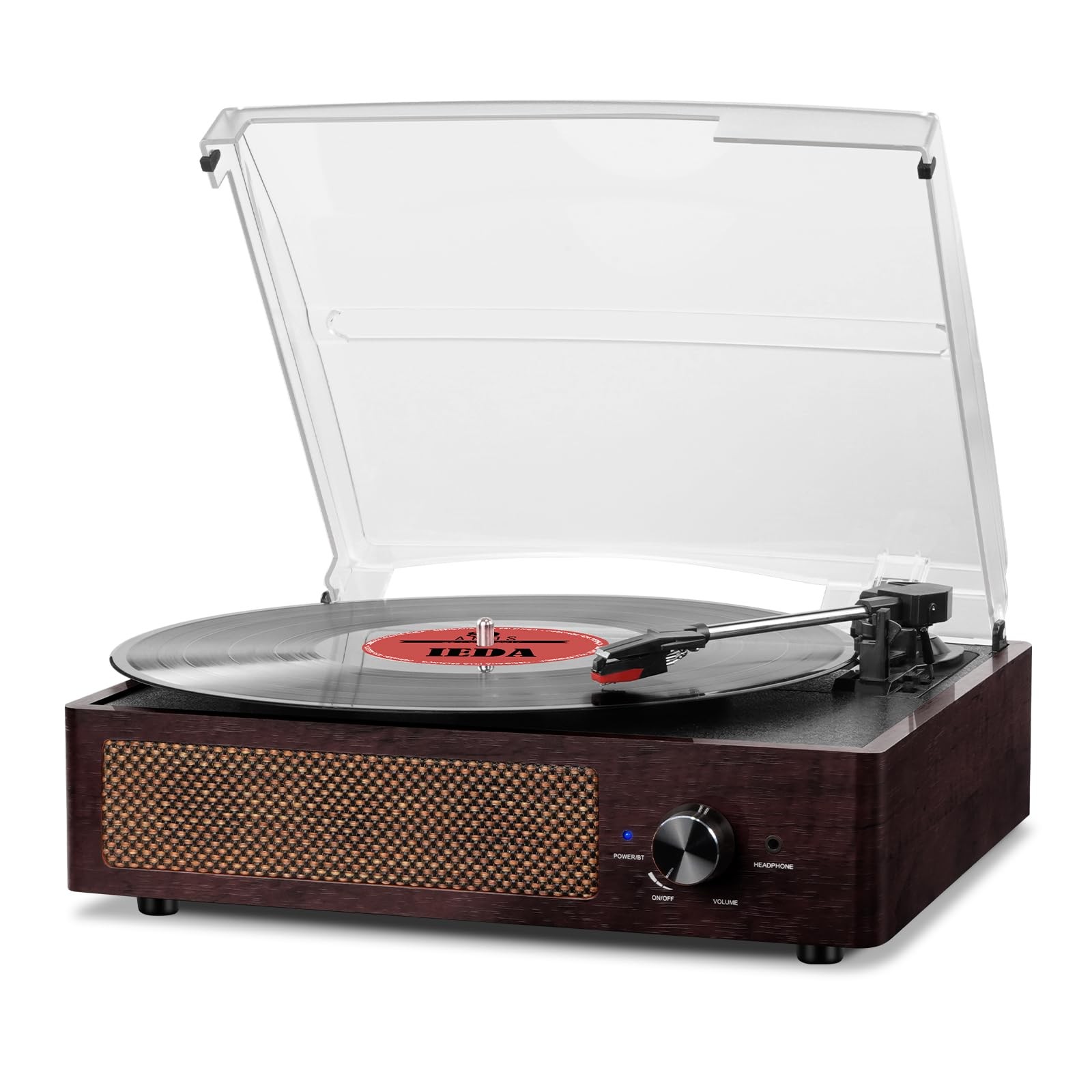 Vinyl Record Player Turntable with Built-in Bluetooth Receiver & 2 Brown