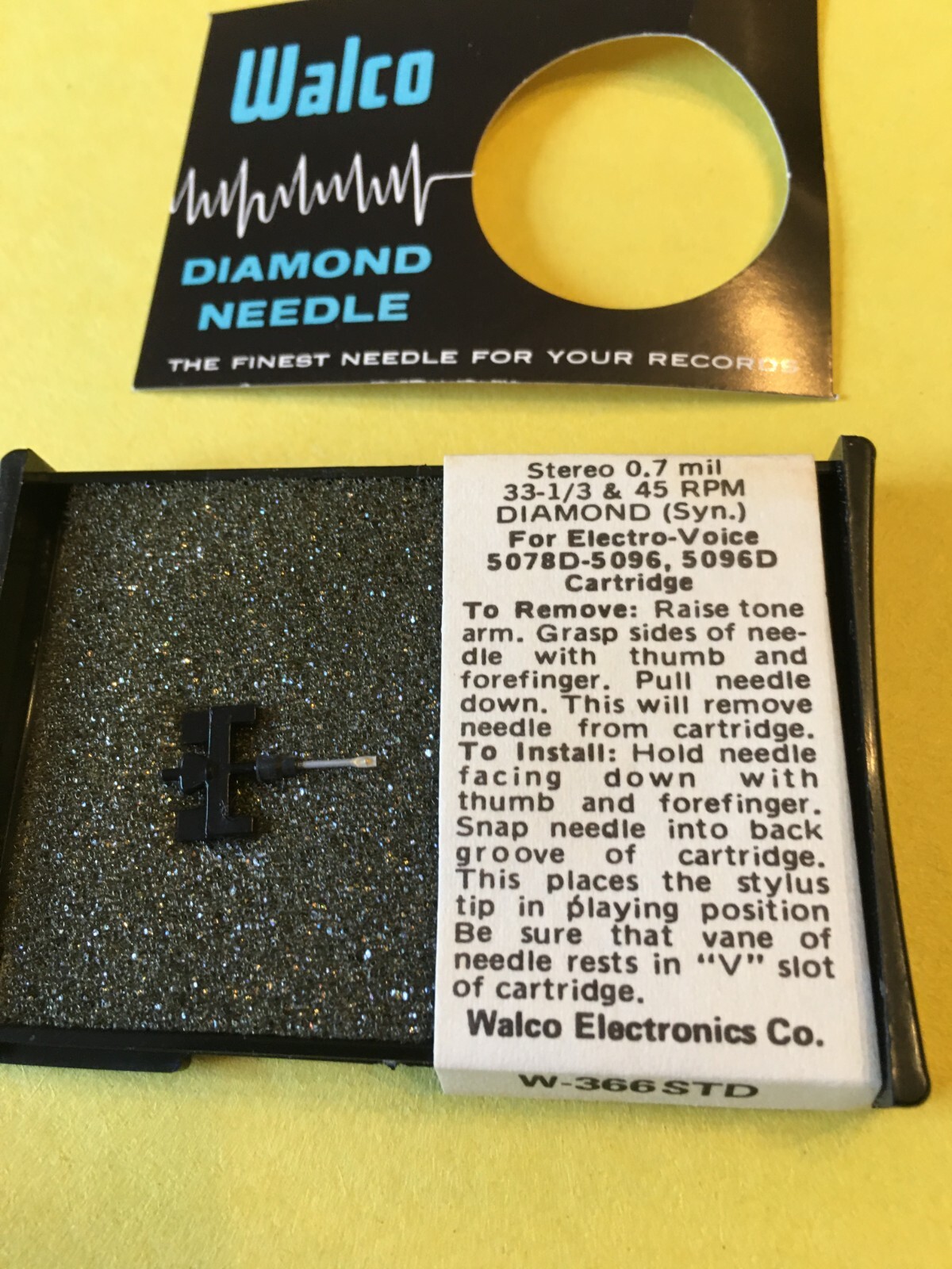 Original Walco Diamond (syn) W-366STD Stylus Needle for Electro-Voice