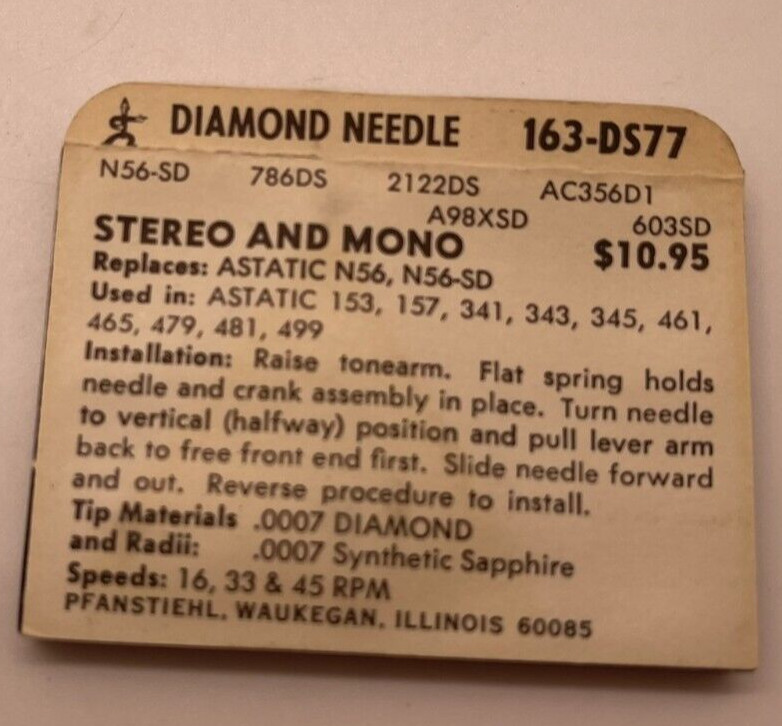 163-DS77 RECORD PLAYER NEEDLE for Astatic 133 133d N56-sd 157 235C 257 341 343