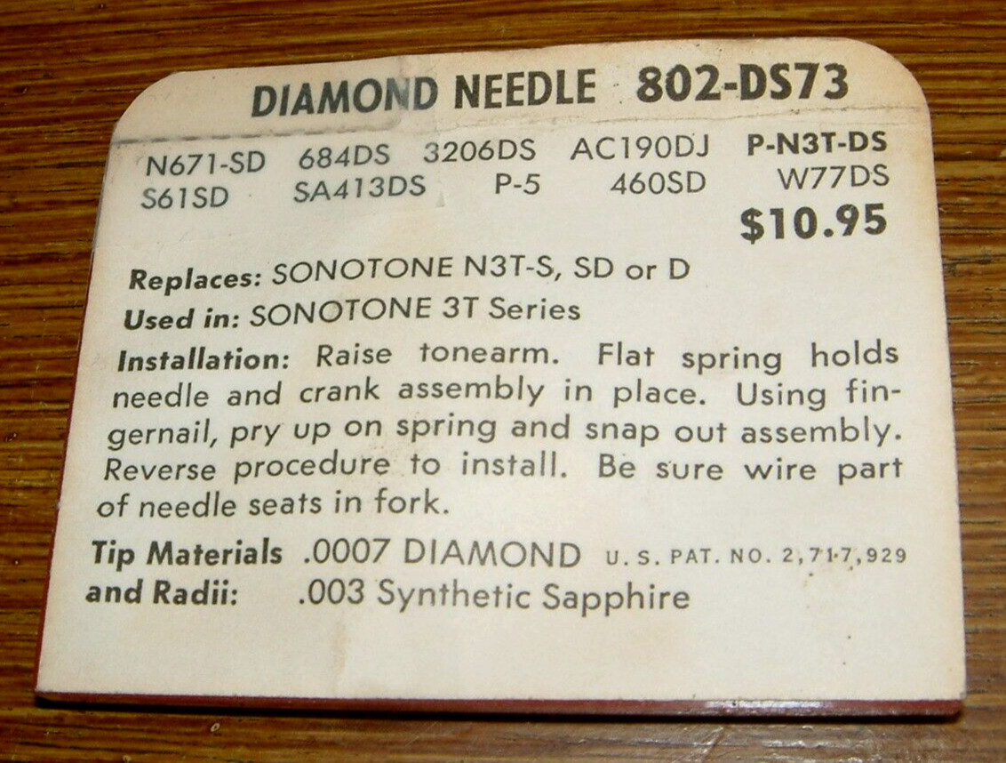 PHONOGRAPH NEEDLE 802-DS73 for SONOTONE N3TA N3TSD, 8643DS AC190 N671sd EV3207DS