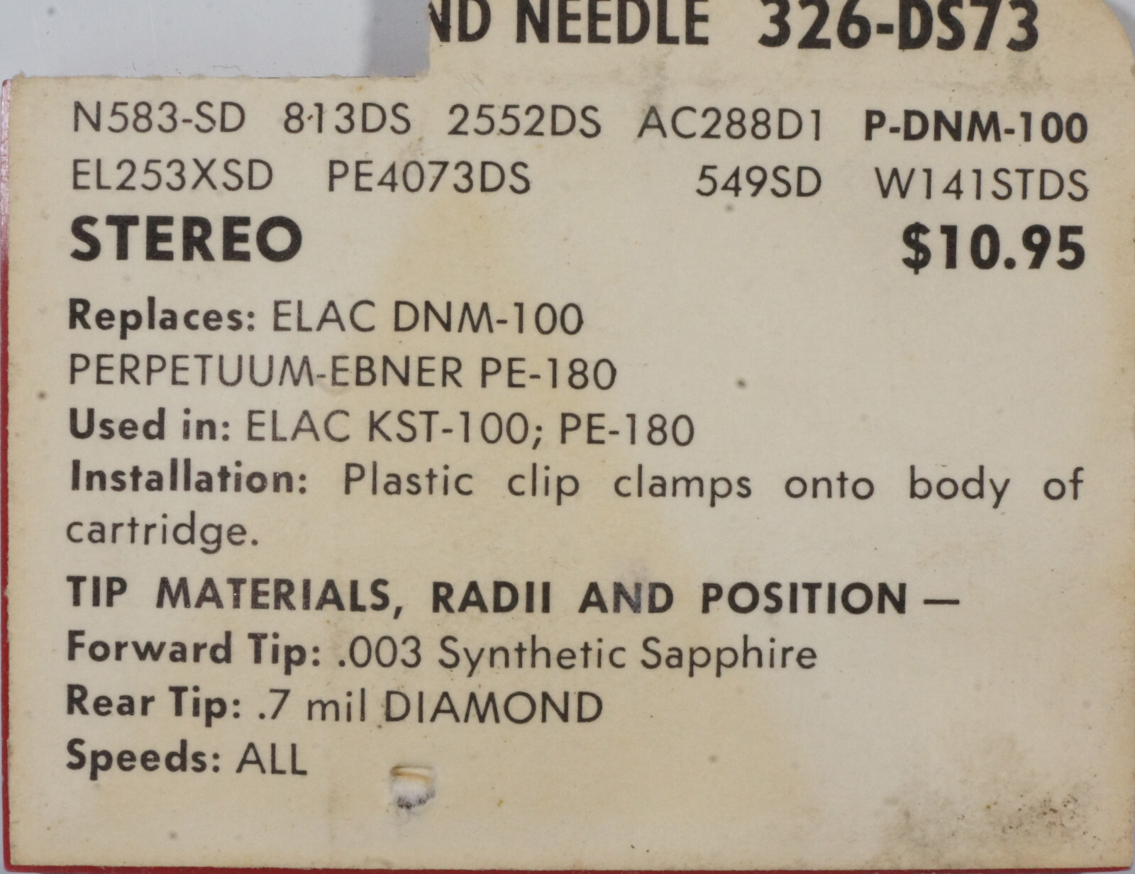 NOS SUPERB 326-DS73 Diamond Needle for ELAC KST DNM-100 PERPETUUM EBNER PE-180