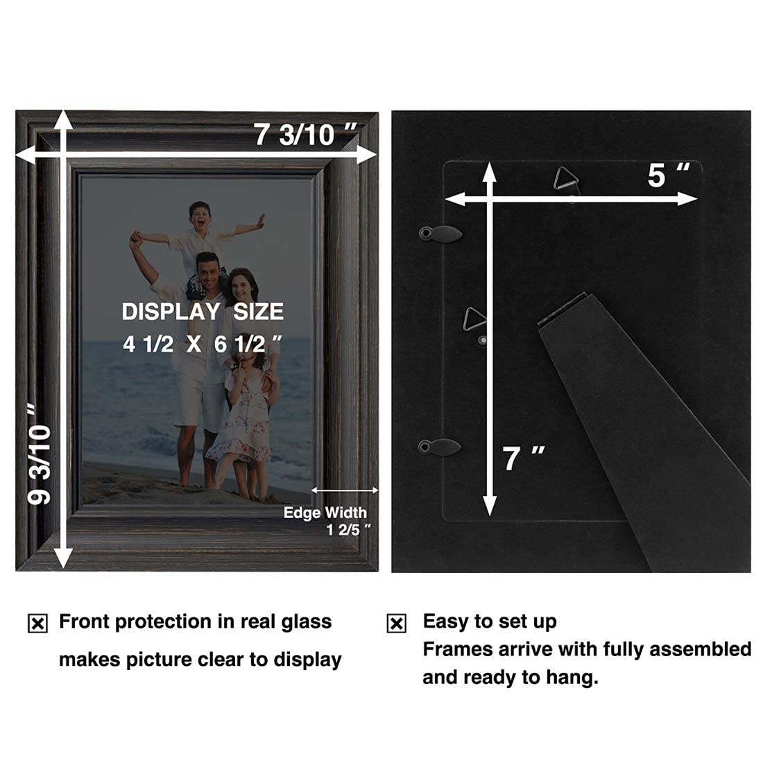 LaVie Home 5×7 Picture Frames (3 Pack, Black Wood Grain) Rustic 5×7,