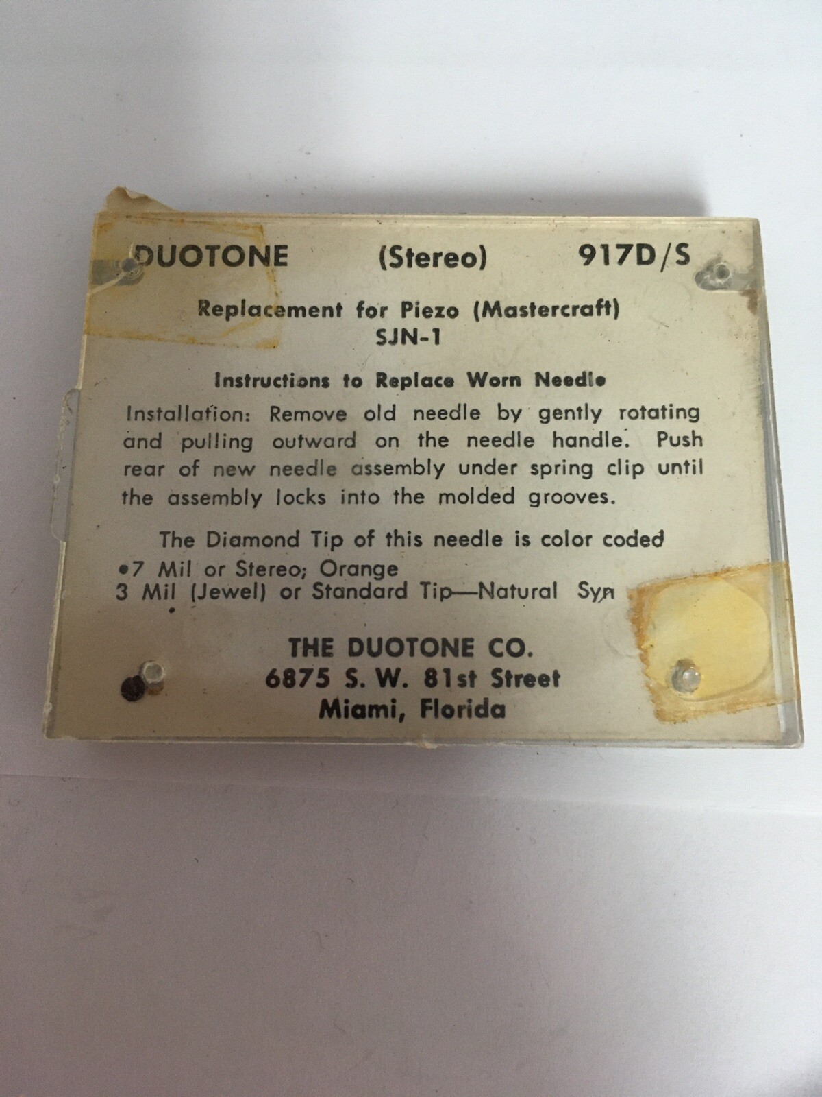 Duotone Diamond Phono Replacement Needle 917D/S for Piezo (Mastercraft) SJN-1