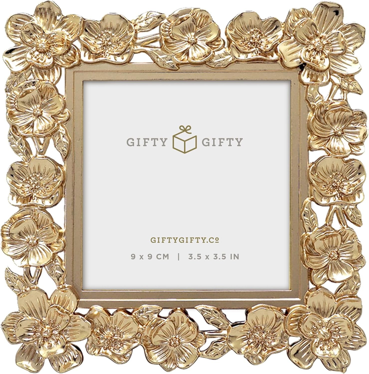 Square Spring Blossom Photo Frame / 3.5×3.5 In | For Vertical 3.5″X3.5″, Gold