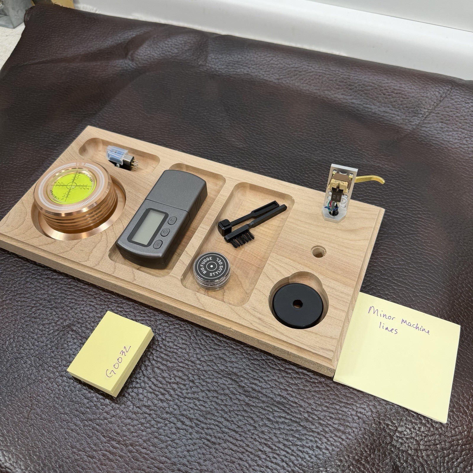 Turntable Accessory Tray W Headshell Stand Unique Wood Character Organizer Read